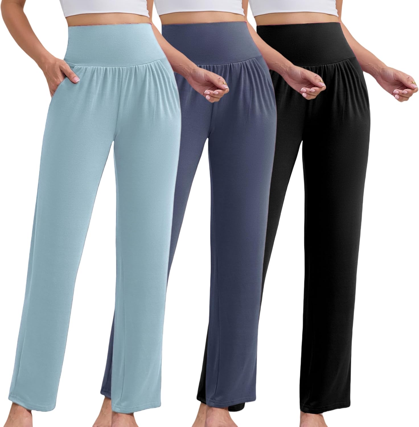 NoirEle 3 Pack Women's Petite Sweatpants, Casual Wide Leg Pants Loose Fit Lounge Pants with Pocket, S-2XL,S-2XL