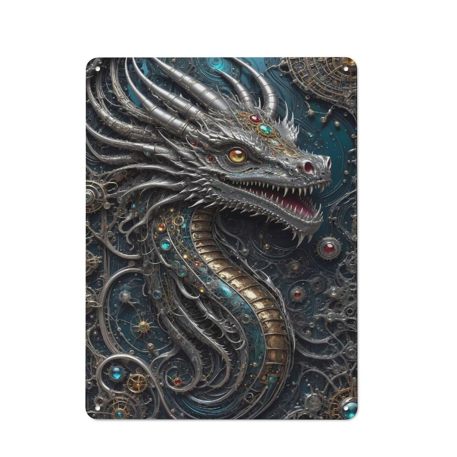 Vintage Metal Sign 40x30cm Featuring Cybernetic Dragon Zodiac, Home Bar Decor for Cafe, Pub, Workshop Or Home Bar