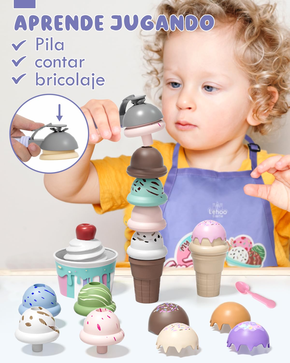 Lehoo Castle Heladeria Juguete, Cocinita Infantil, Comida de Juguete, Juguetes Montessori 2 Años, Utensilios Cocina Juguete, Regalo para Niños y Niñas de 3 Anos y Más(Púrpura)