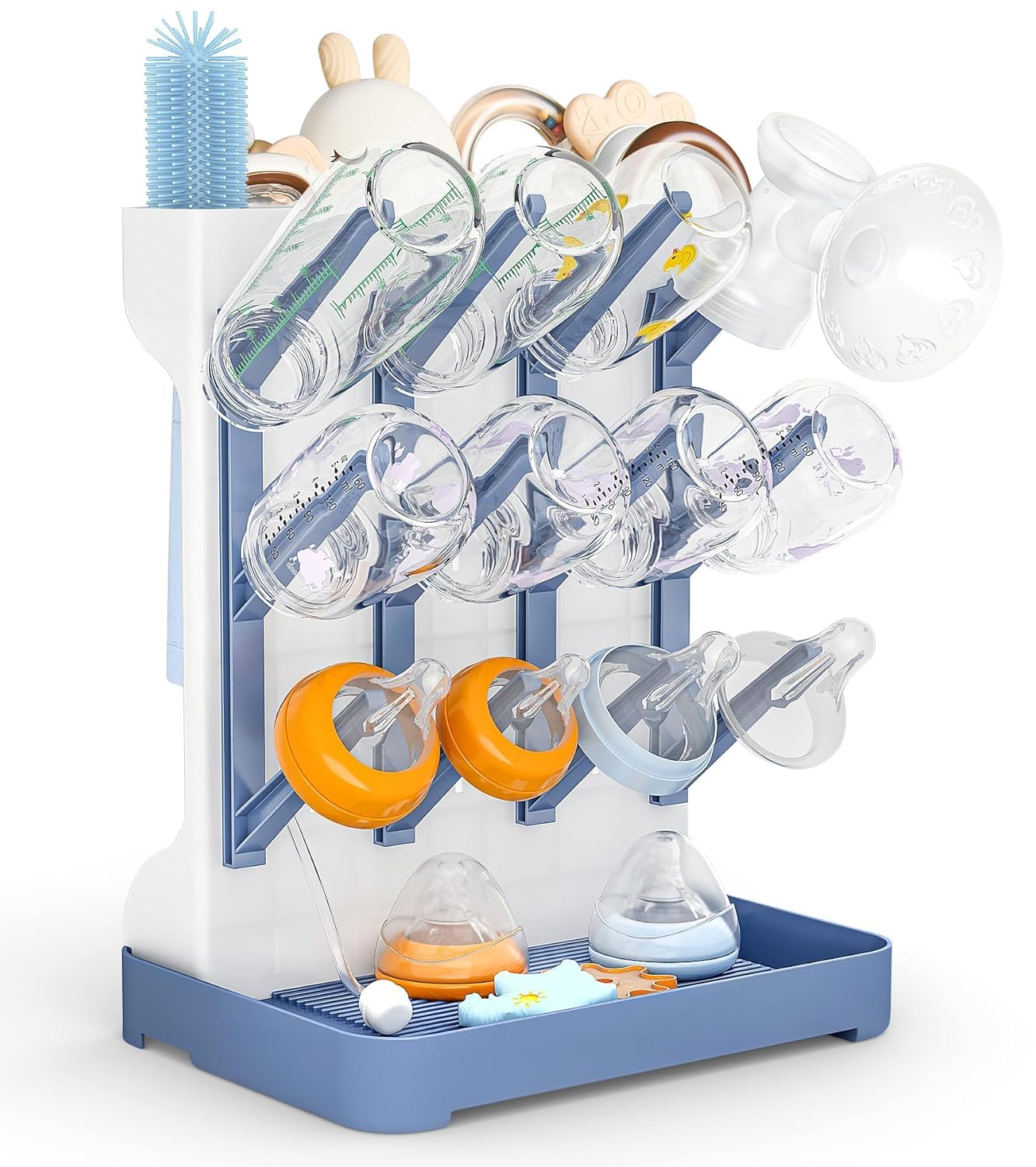 GIOTUK Baby Bottle Drying Rack, Vertical Standing Bottle Holder with Removable Drip Tray, Holds up to 12 Bottles, Space-Saving Countertop Drying Stand for Feeding Essentials