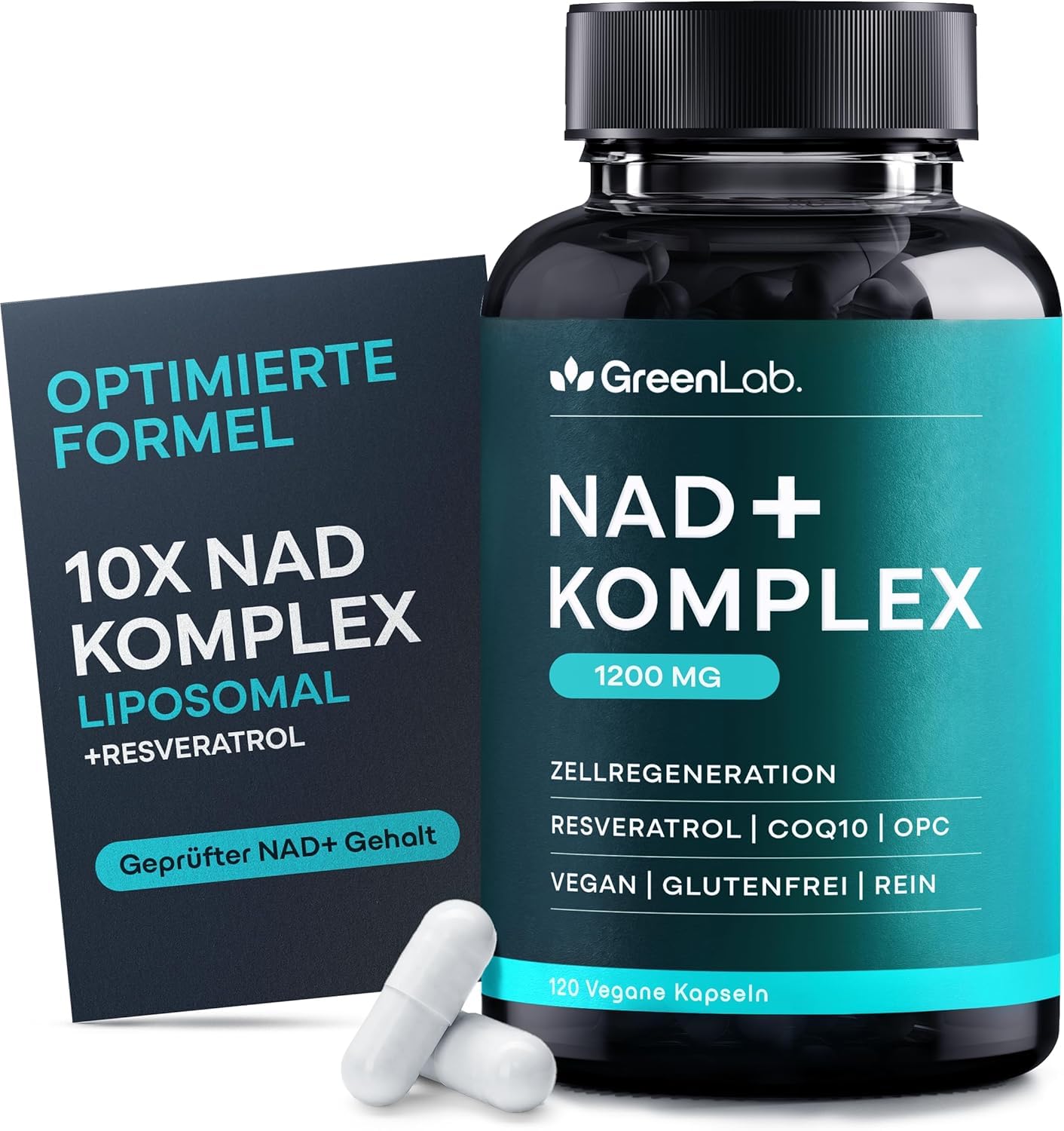 Green Lab NAD+ Komplex 1200 mg – Extra Starkes Liposomal NMN-Alternative Supplement mit Resveratrol, CoQ10, Alpha-Liponsäure, Astaxanthin – Für Frauen & Männer – Energie, Zellschutz & Anti-Aging