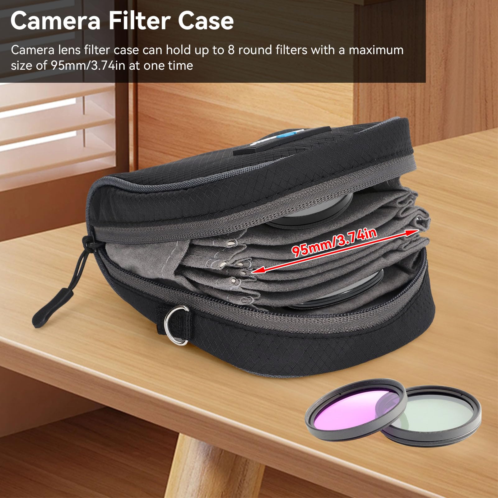 Sac de Filtre d'objectif à Coque Rigide à 8 Poches jusqu'à 95 mm, Étui de Filtre pour Objectif,étui de Filtre d'objectif étui de Filtre d'appareil Photo avec bandoulière pour Filtre de Photographie
