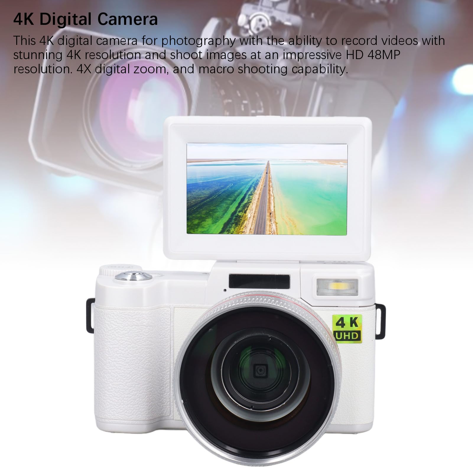 Cámara Digital 4K para Fotografía, Enfoque Automático, Cámara Vlogging de 48MP para Youtube con Pantalla Abatible de 3'' y 180°, Cámara de Viaje Compacta con Zoom Digital 4X y