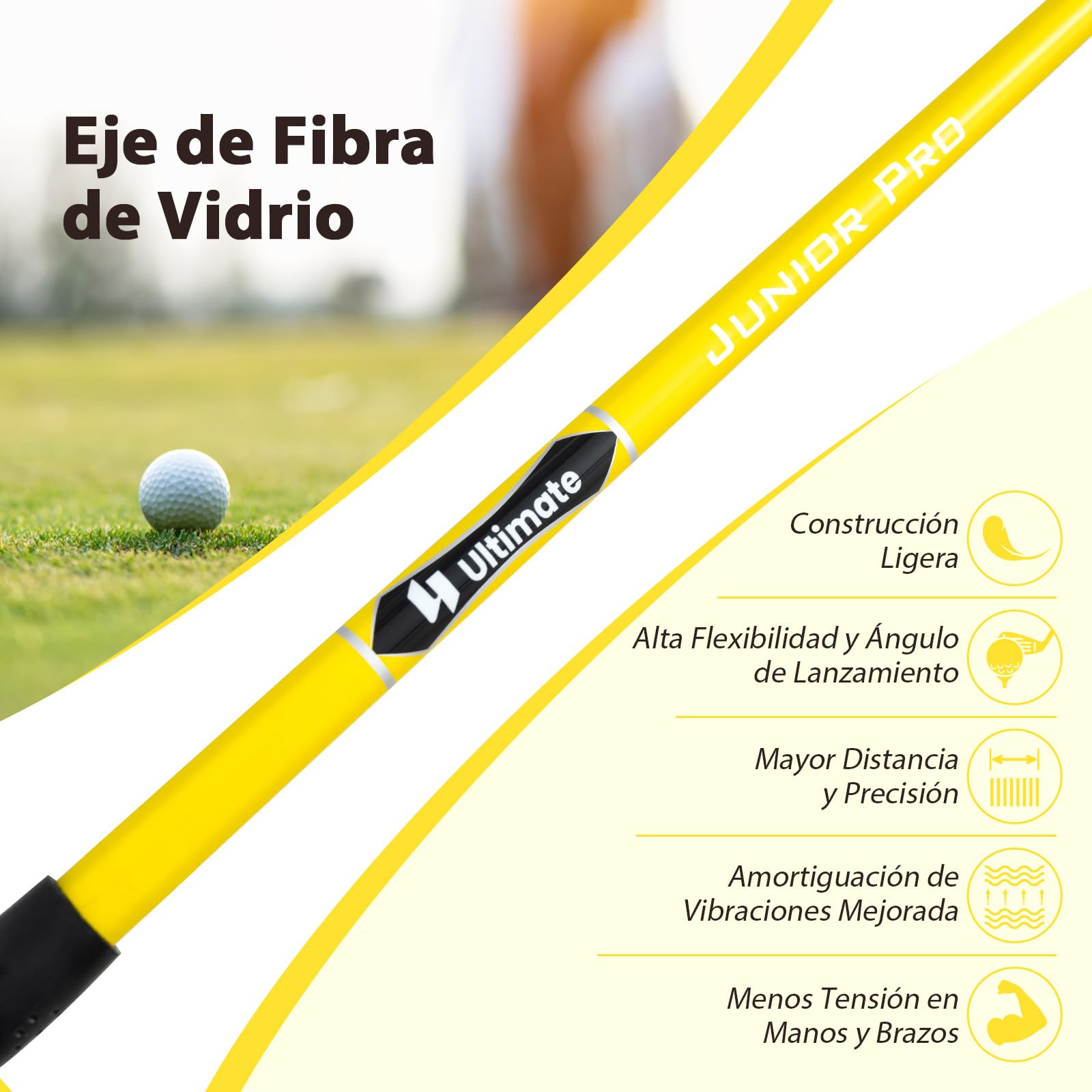 GYMAX Palo de Golf de Madera de Fairway Junior #3, Palo de Golf Infantil con Eje de Fibra de Vidrio y Funda de Espuma, con Agarre de Espuma para Niños de 8-10 Años, Mano Derecha, 34”
