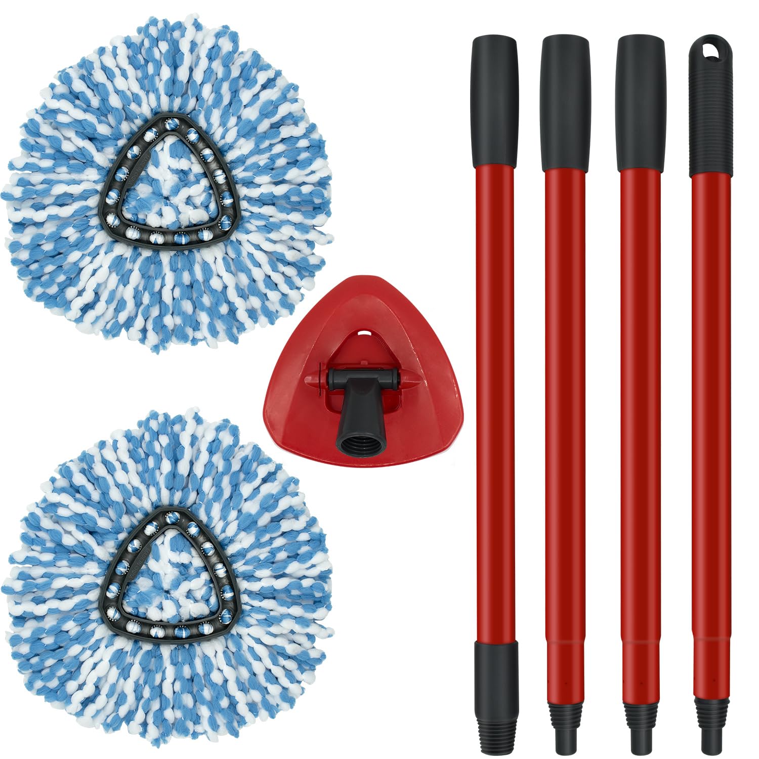 Paquete de 2 Cabezales de Repuesto para fregona giratoria, 1 Base, Asas de Hierro Resistentes de 4 Secciones, compatibles con el Sistema de fregona O Ceda EasyWring RinseClean de 2 Tanques, recambios
