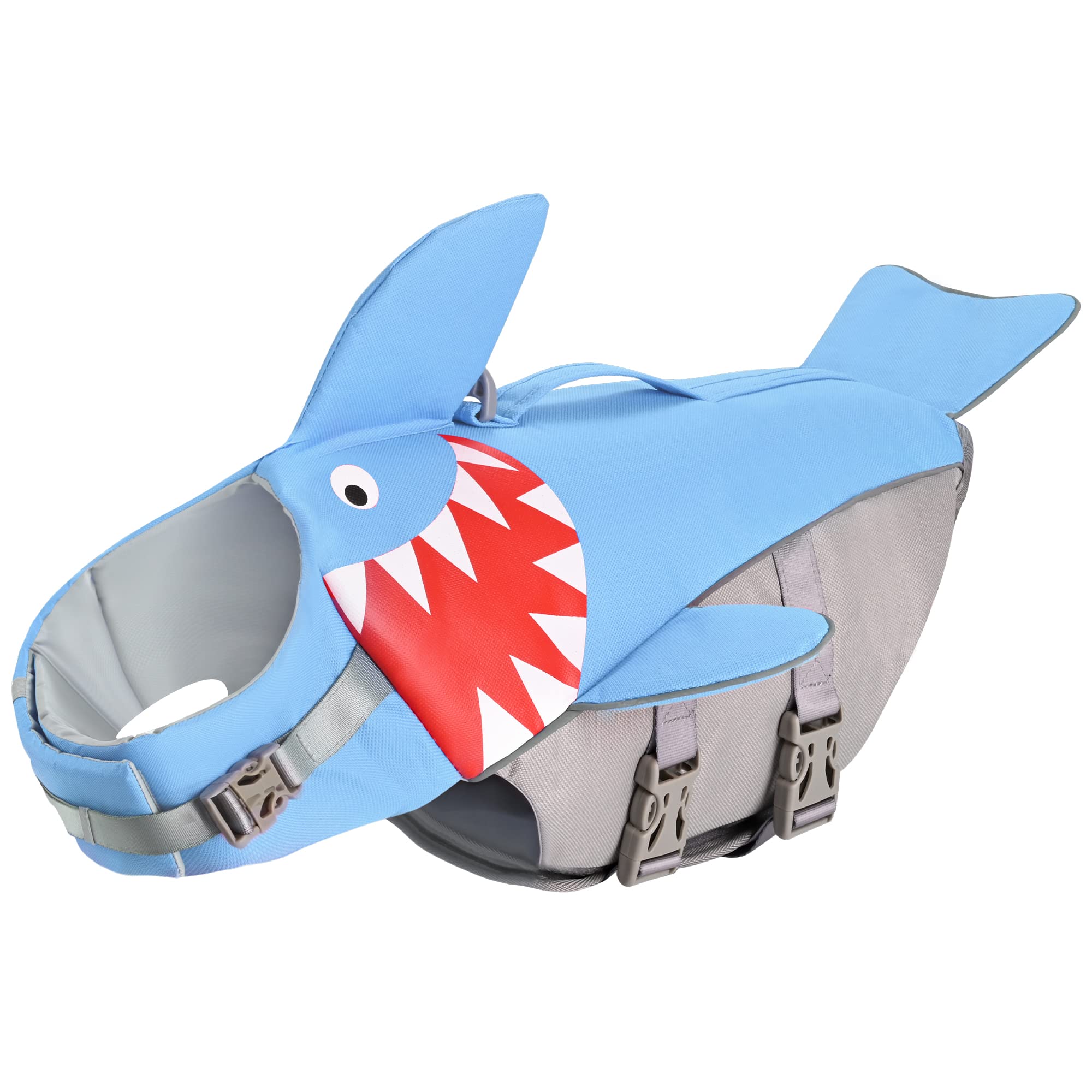 Chaleco Salvavidas para Perros Tiburón para Perros Grandes: Traje de Baño Mascotas Chaleco Ajustable con Flotabilidad, Salvavidas Flotador Perro con Asa para Piscina, Playa, Barco