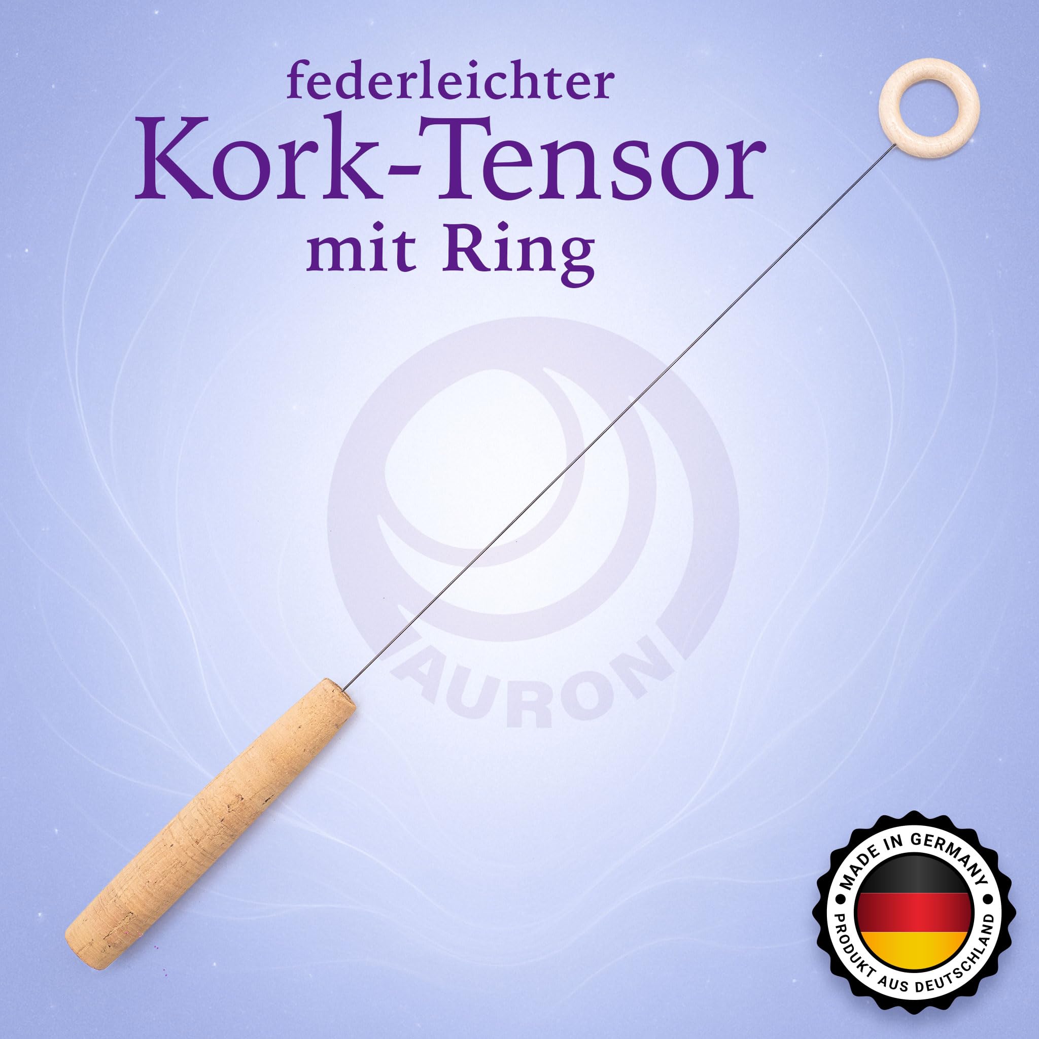 AURON Tensor Einhandrute Korkgriff mit Holzring, 43cm, Ultraleicht & sensibel nur 17g, inkl Transportrolle und Anleitung, Handgefertigt in Deutschland