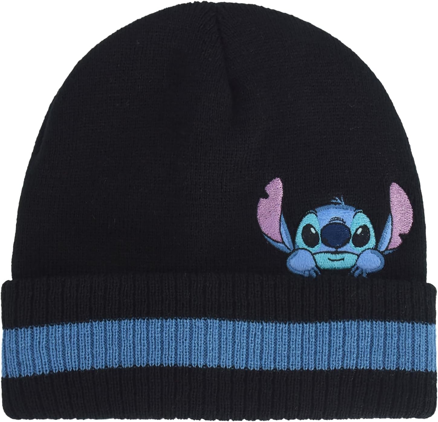 Disney Stitch Beanie Hat, Peek-A-Boo Striped Winter Knit Cap with Cuff, Multi, One Size