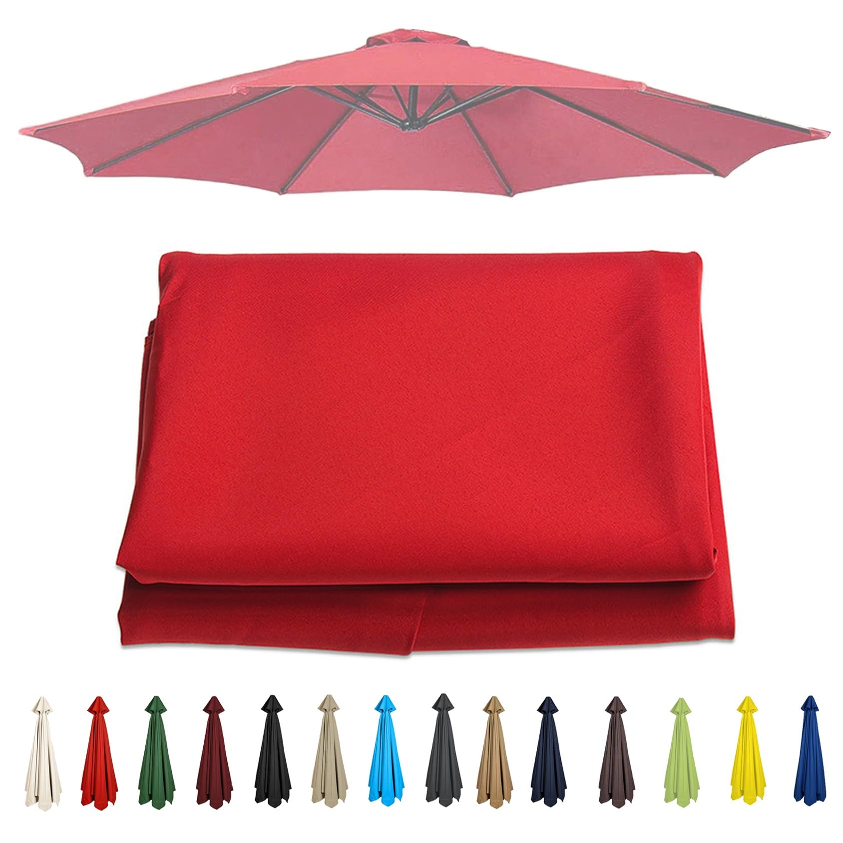 CMJYMX Outdoor Umbrella Replacement Cloth (200cm-350cm) Replacement Parasol Canopy Cover 6/8 Arms, Garden Parasol Fabric Cover For Patio/beach/backyard/swimming Pool(Red,6 RIBS: 270CM/8.8FT)