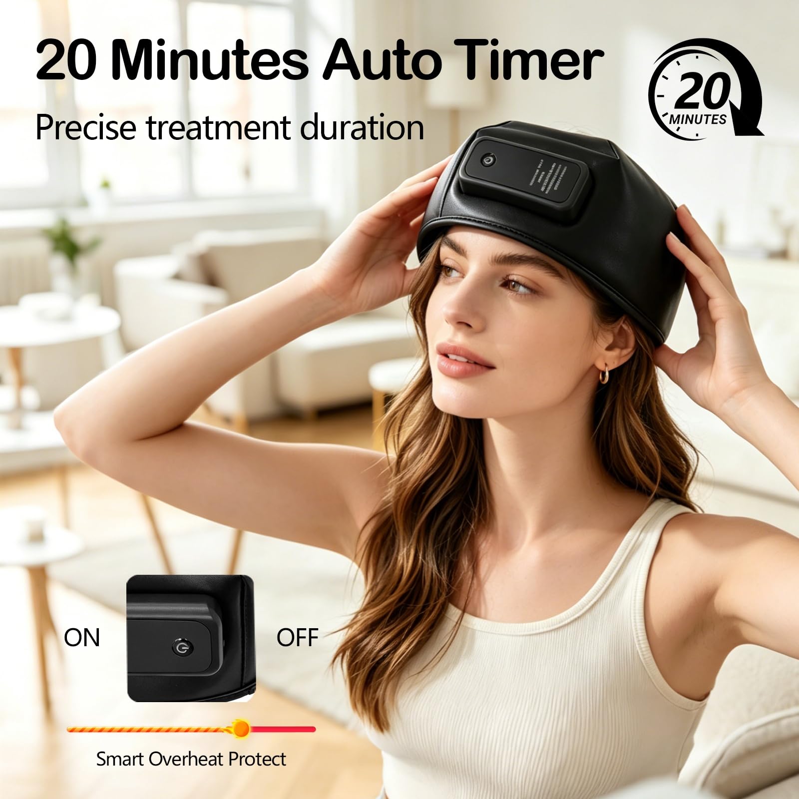 Gorra de Terapia de Luz Roja de Cuero Mejorada, 120 LED 660 nm y 850 nm, Batería 1800 mAh USB-C, Gorra LED para el Cuidado del Cuero Cabelludo y Cabello Fino