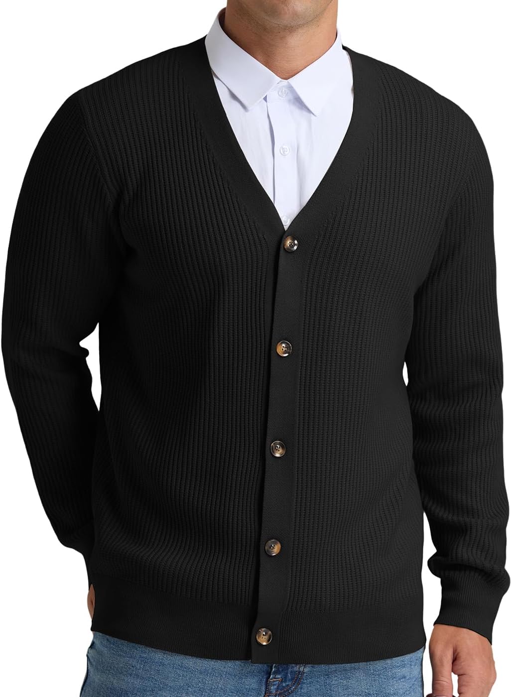 RQP Men's Cardigan Sweaters Long Sleeve V-Neck Sweaters Slim Fit Casual Buttons Down Knitted Sweaters