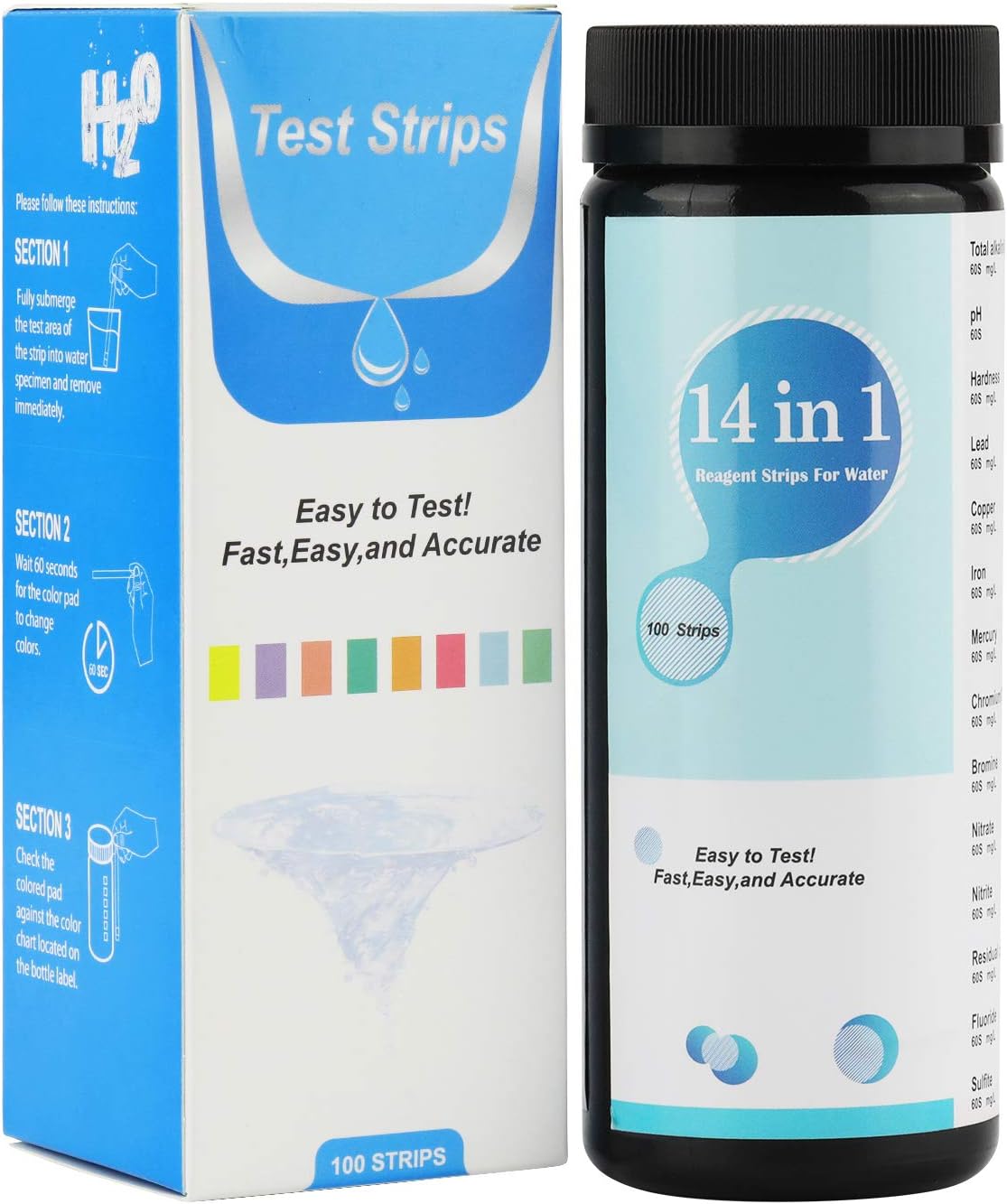 Apsung Drinking Water Test Strips, 14-in-1 Drinking Water Quality Test Kit 100 Strips, Home and Kitchen Water Test Strips, Test pH, Total Alkalinity, Hardness, Nitrate and More
