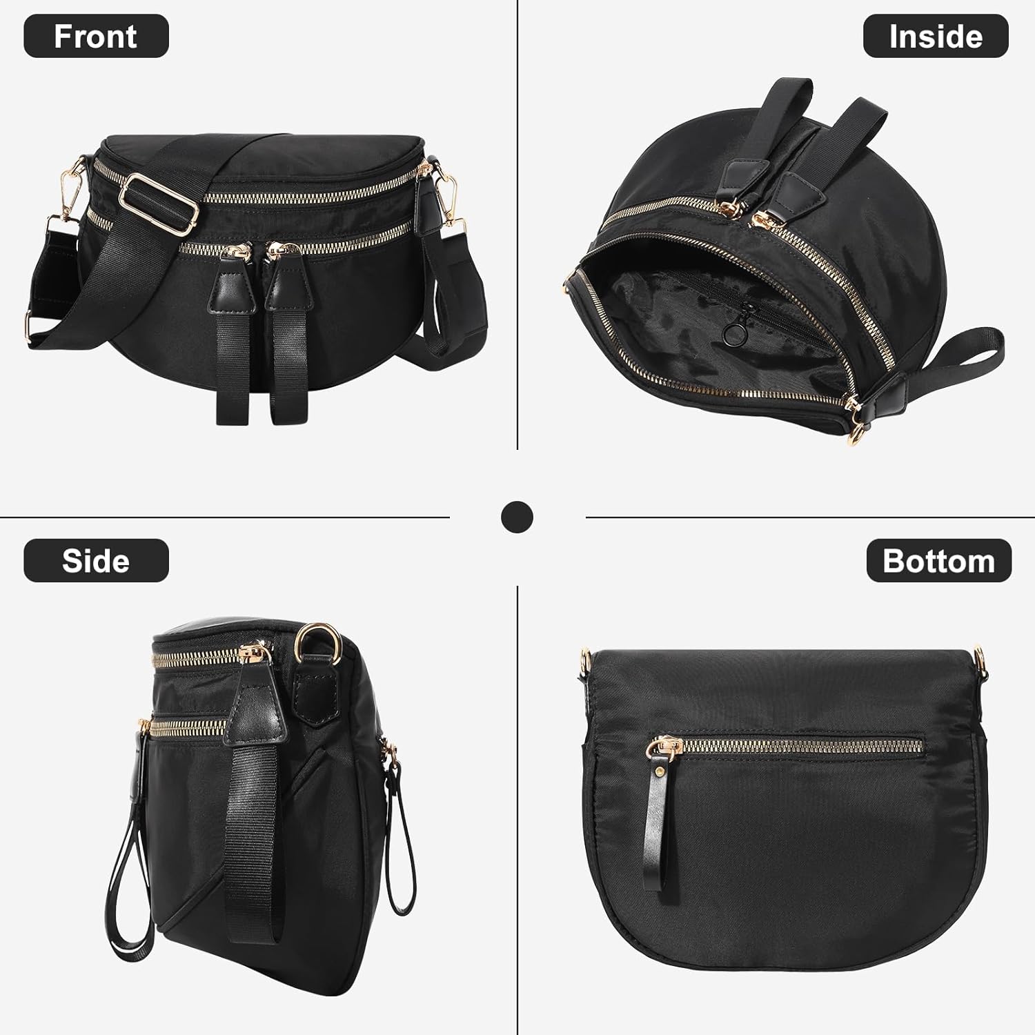 Bum Bags for Women Crossbody,Nylon Bum Bag Large Pure Color Fanny Pack Double Pockets Oversized Slouchy Belt Bag (Black) - Image 5