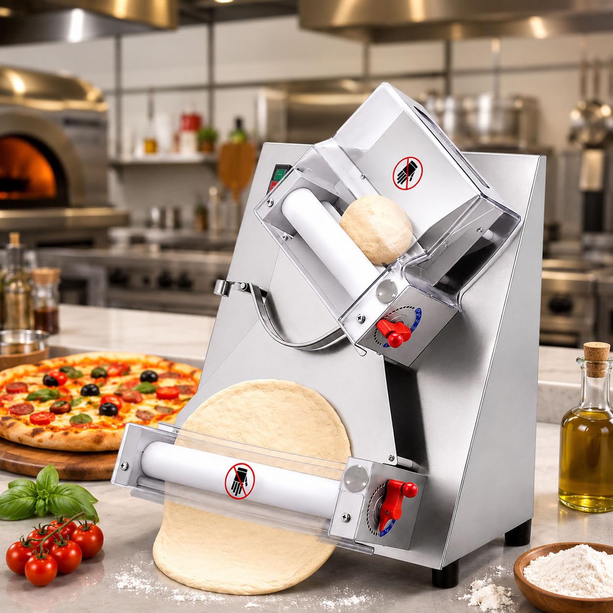 DIUNAOZI Automatic Commercial Dough Press Machine,370W,3-12 Inch Adjustable Electric Dough Sheeter,Pizza Dough Roller Sheeter, Electric Stainless Steel Tortilla Press Machine,260 Pcs/H