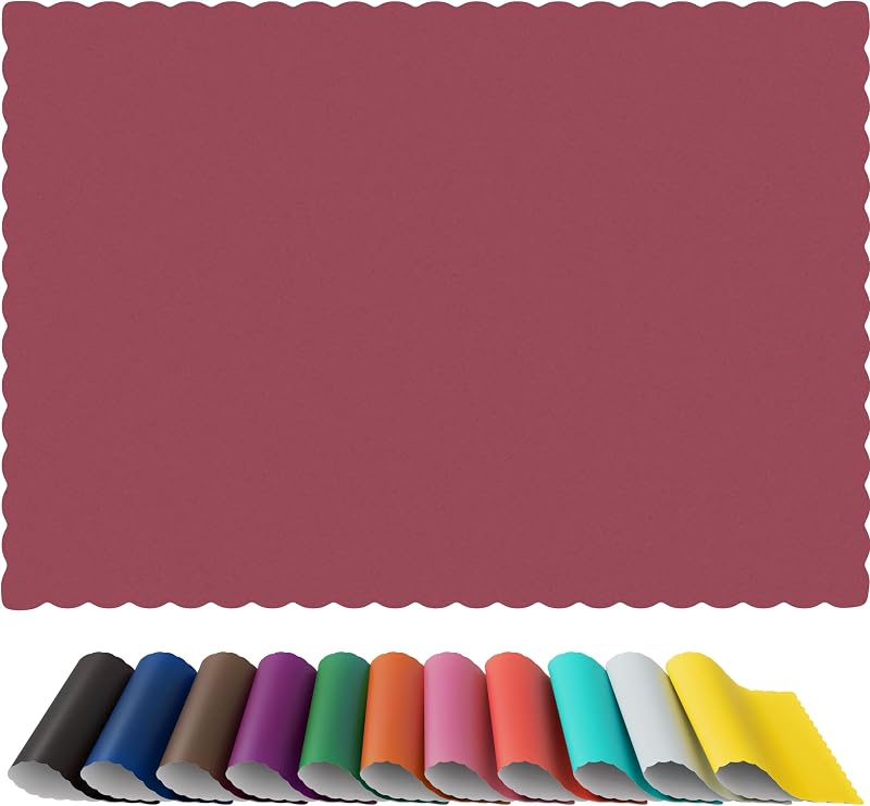 Disposable Paper Placemats, Scalloped Edge Table Mats, Burgundy, 100 Count | Disposable paper placemats, scalloped-edge design, burgundy, 100 count, quick table setup and cleanup
