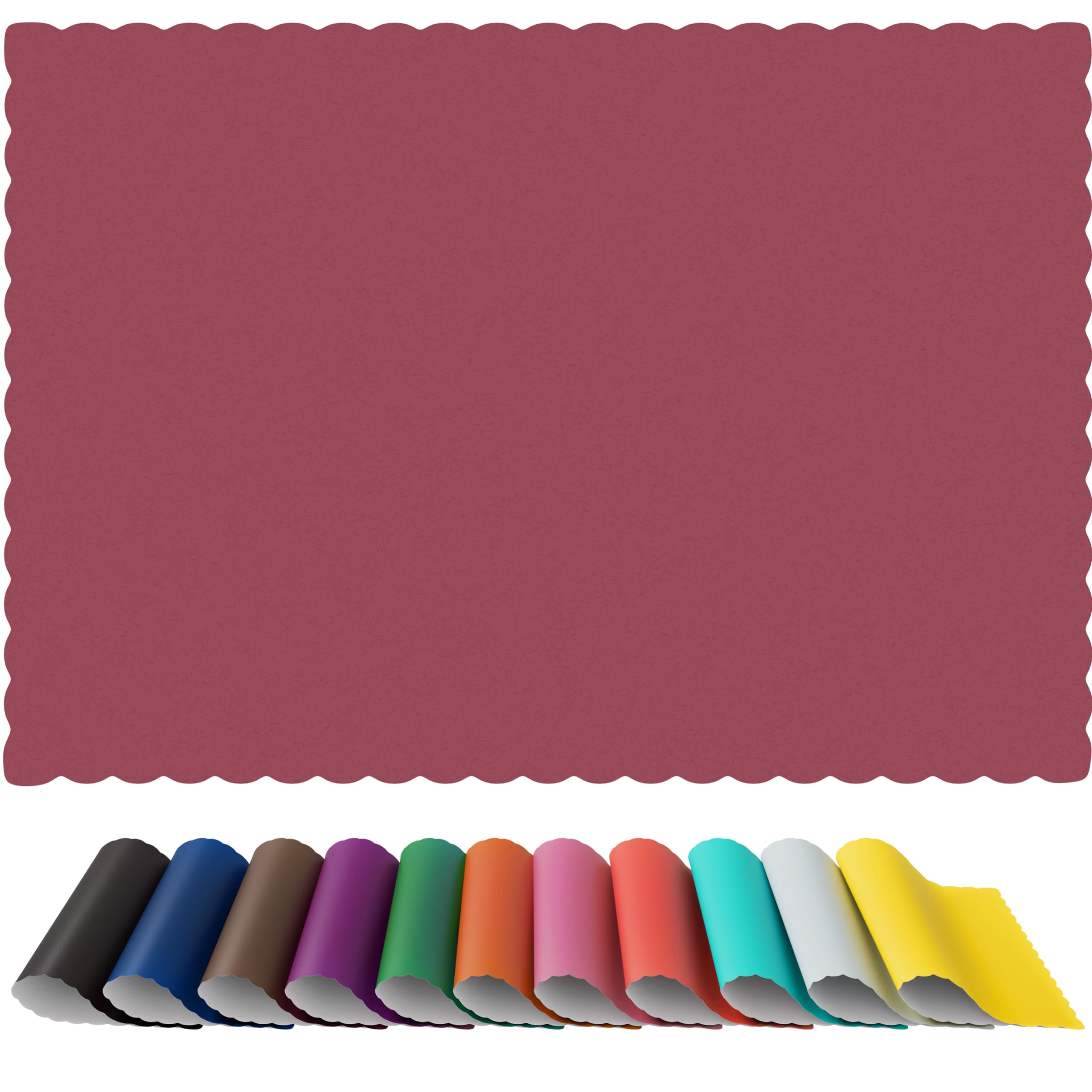 Paper Placemats - Disposable - Scalloped Edge (Burgundy, 50)