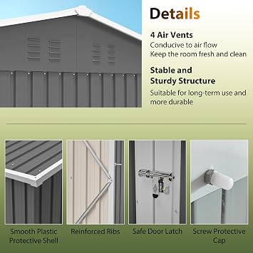 12x10 FT Metal Shed for Outdoor Storage, Garden Tool Shed with