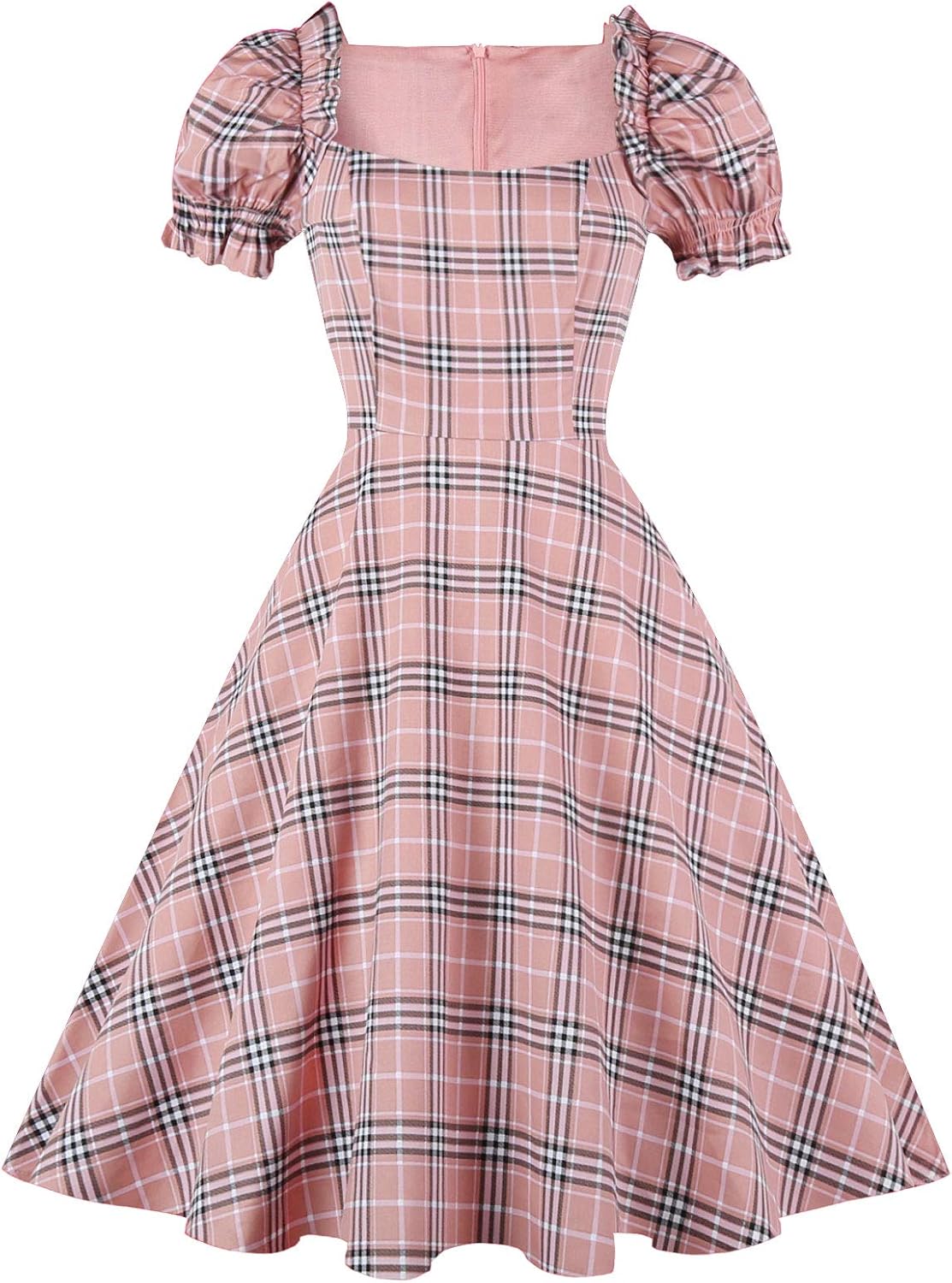 Hanpceirs Women's Puff Short Sleeve 1950s Party Dresses Square Neck Aline Dress with Pockets