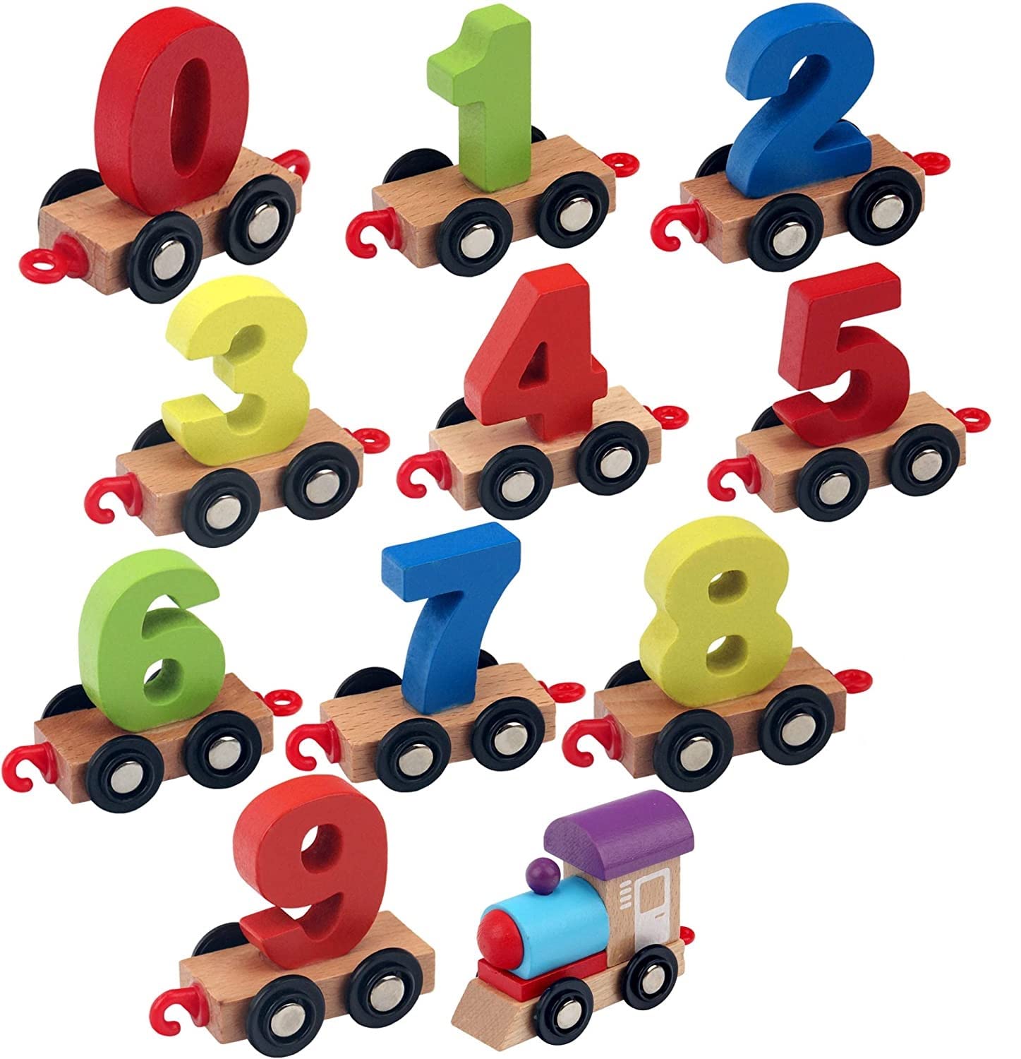 Buy AUTHFORT Wooden Number Train Set Digital Cars Toys Learning ...
