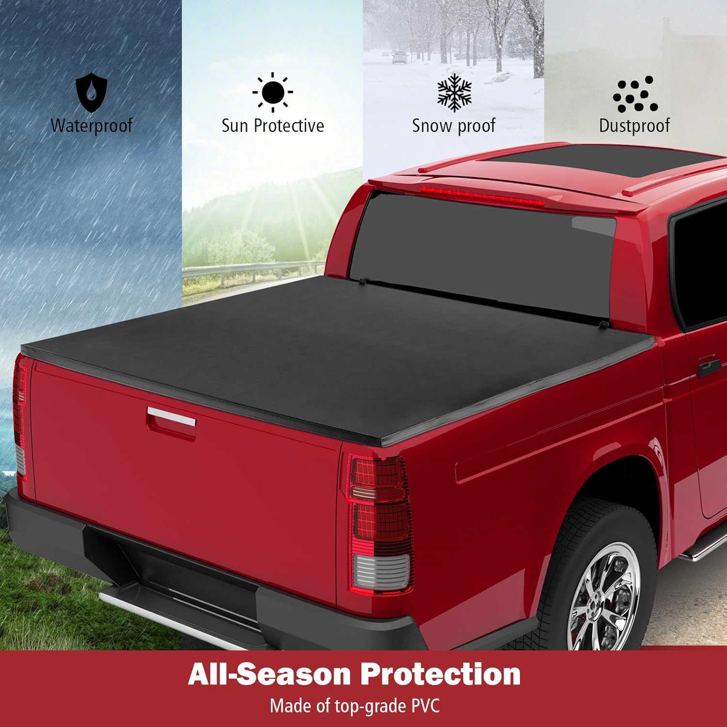 Goplus Soft Quad-Fold Tonneau Cover, Weatherproof Truck Bed Cover Compatible for 2014-2023 Chevy/GMC Silverado/Sierra 1500, 2015-2023 Chevy/GMC Silverado/Sierra 2500HD/3500HD Fleetside 5.8 FT On Top