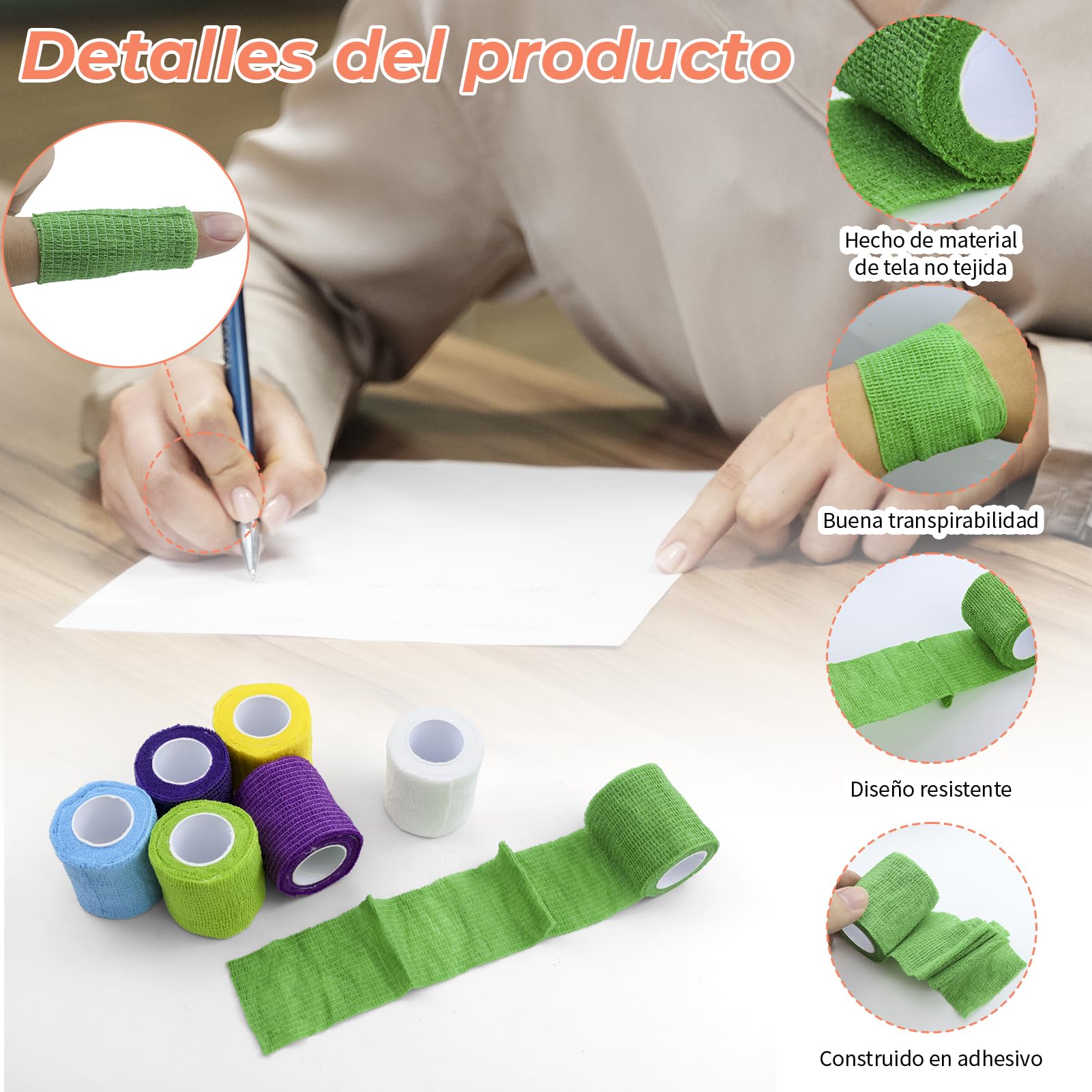 Bendaggio autoadesivo 5 cm x 4,5 m, 15 rotoli, bendaggio elastico coesivo per primo soccorso