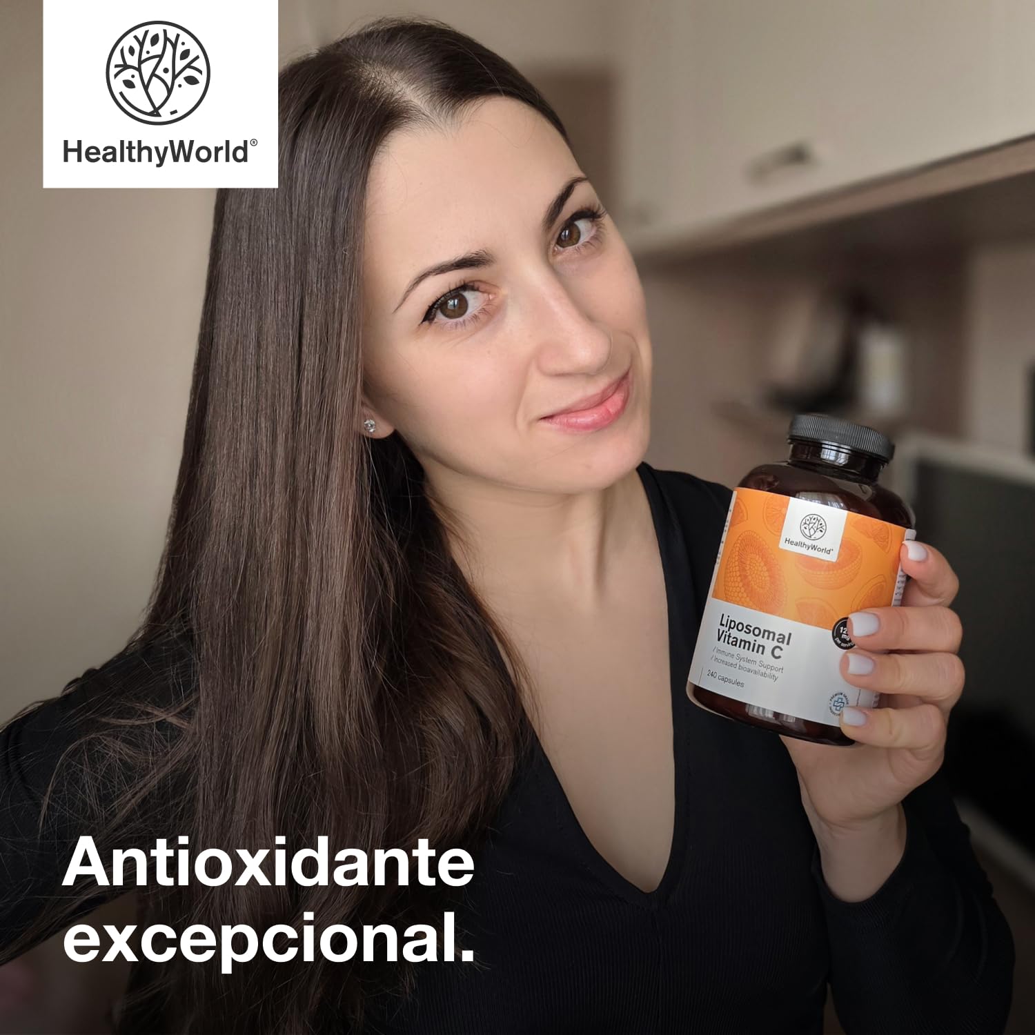 HealthyWorld Vitamina C liposomal - 240 cápsulas vegetales - 1200 mg de vitamina C al día - Con complejo fosfolípido de rosa mosqueta y girasol - Suministro para 4 meses - Alta biodisponibilidad