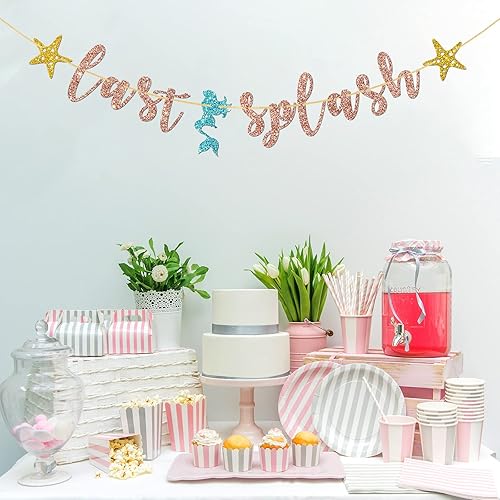 Miniatura 4 de Banner de Last Splash con temática de sirena, despedida de soltera de boda, decoración de banderines de despedida de soltera, purpurina de oro rosa