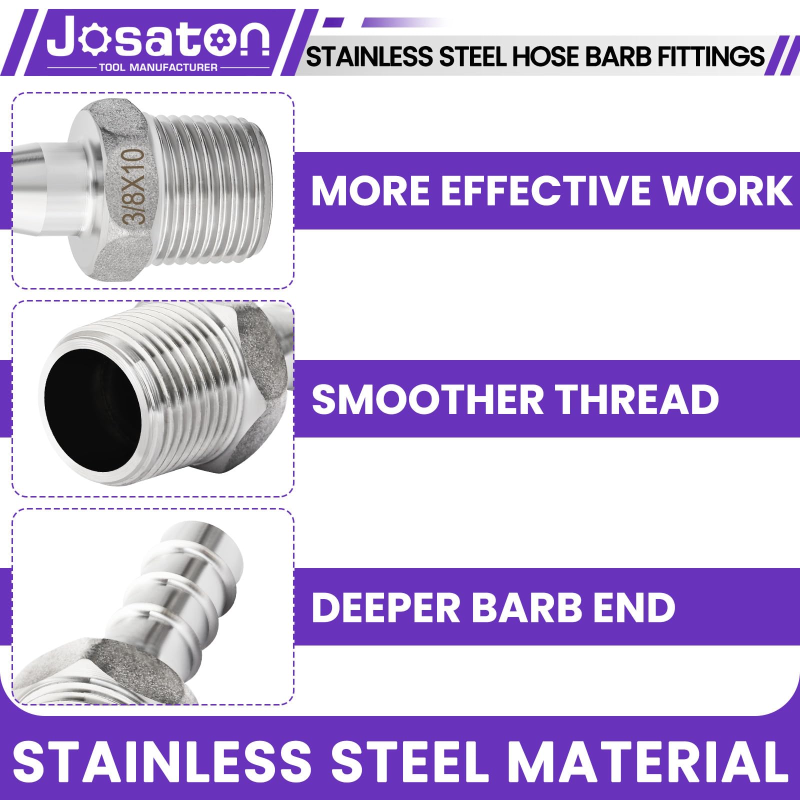 Manguera de acero inoxidable de 3/8 pulgadas a macho NPT de 3/8 pulgadas, accesorios de manguera de púas NPT de 3/8 pulgadas x 3/8 pulgadas NPT macho, kit de reparación de manguera de aire,