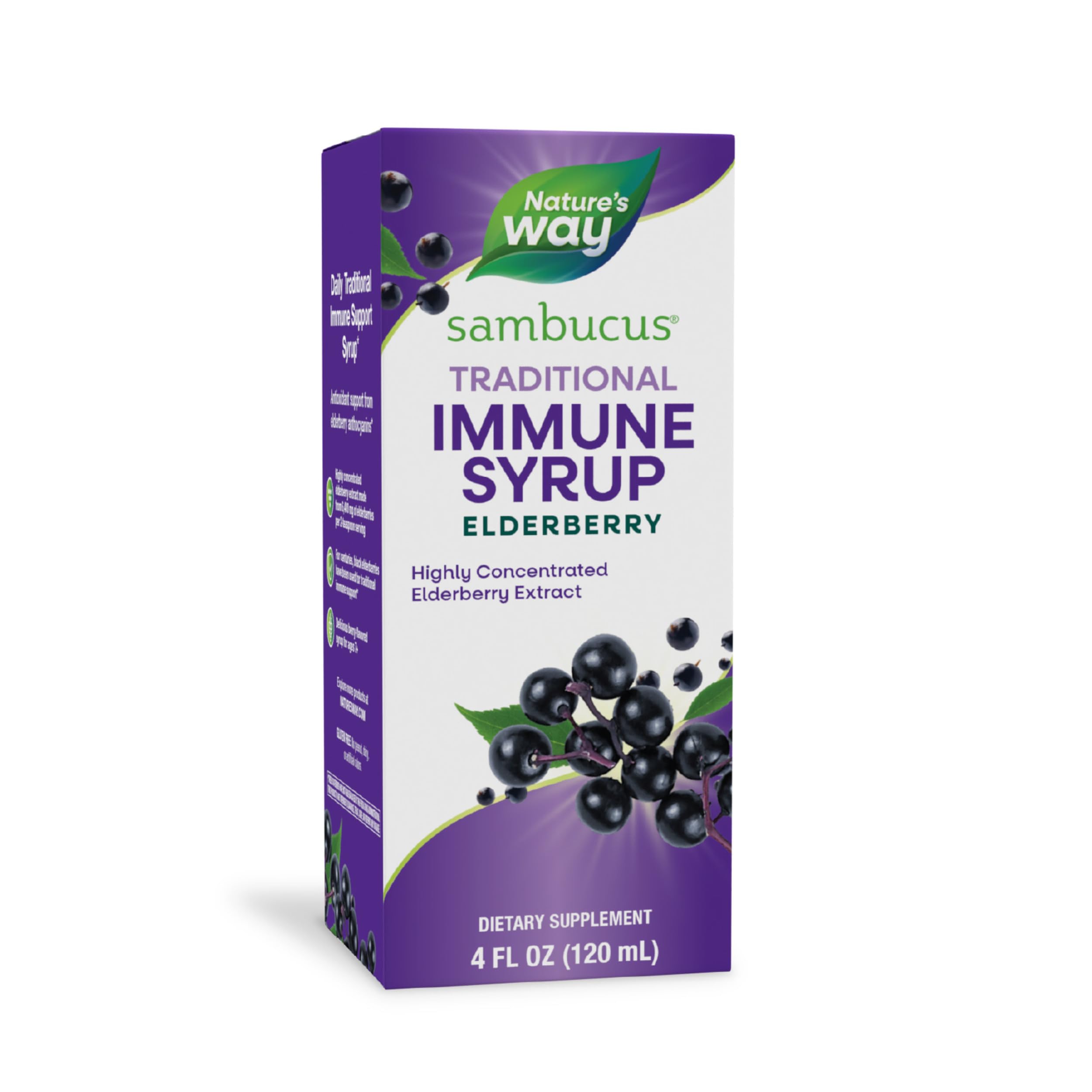 Nature's Way Sambucus Original Elderberry Syrup, Black Elderberry Extract, Traditional Immune Support*, Delicious Berry Flavor, 4 Fl Oz.