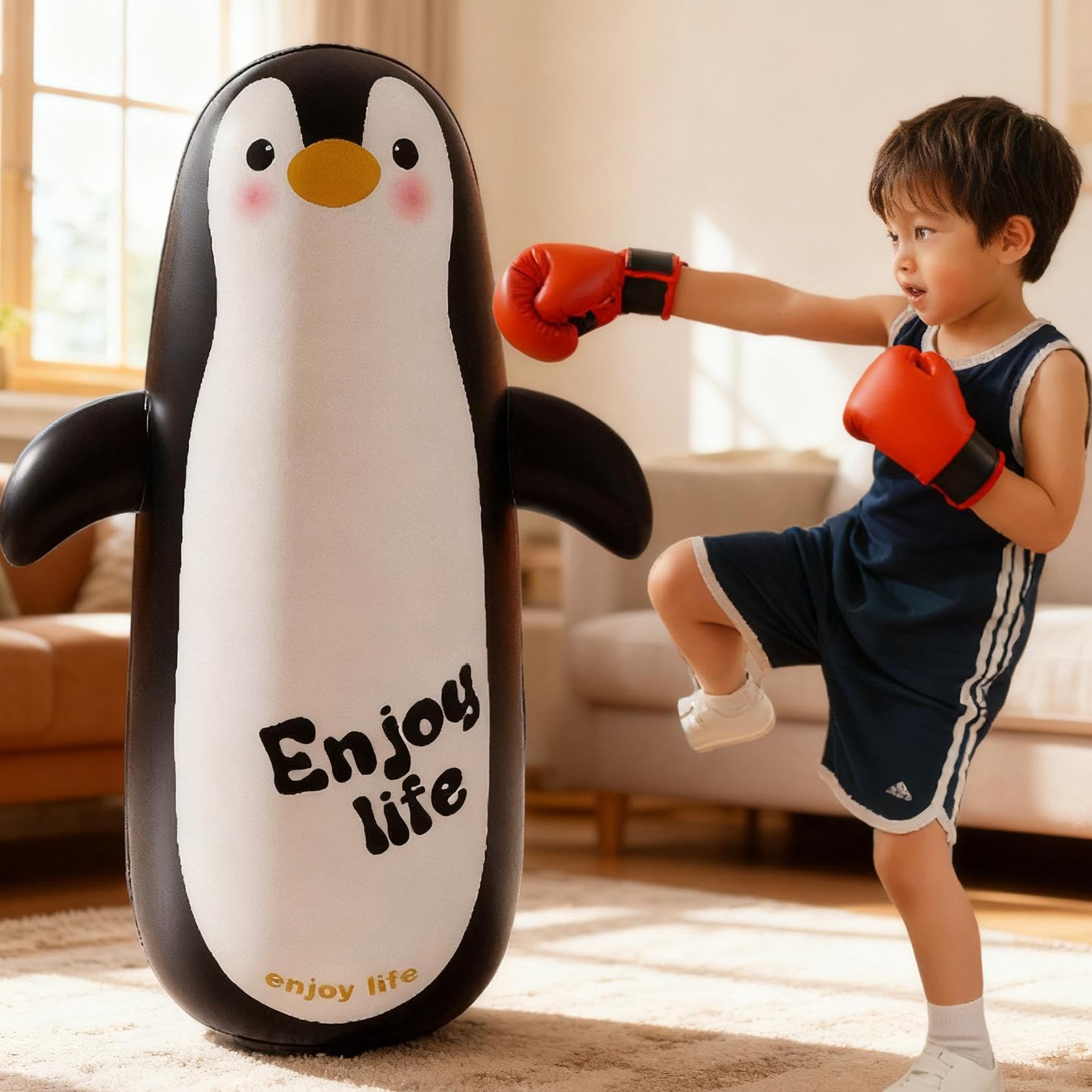 Sacco Da Boxe Gonfiabile Per Bambini - Boxing Bag Gonfiabile Da 119 Cm Con Guanti E Pompa Per Bambini | Punching Sandbag Per Sollievo Stress Dei - Per Allenamento E Sport Interno Esterno Casa
