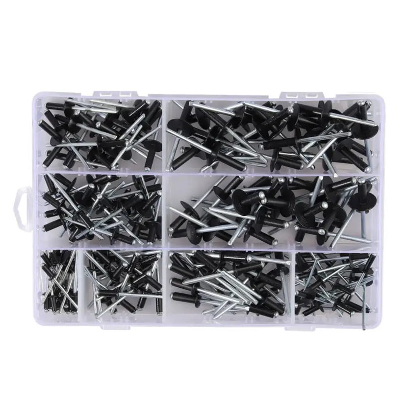Lot de 200 rivets aveugles noirs assortis, 8-18 mm multi-grip ouverts