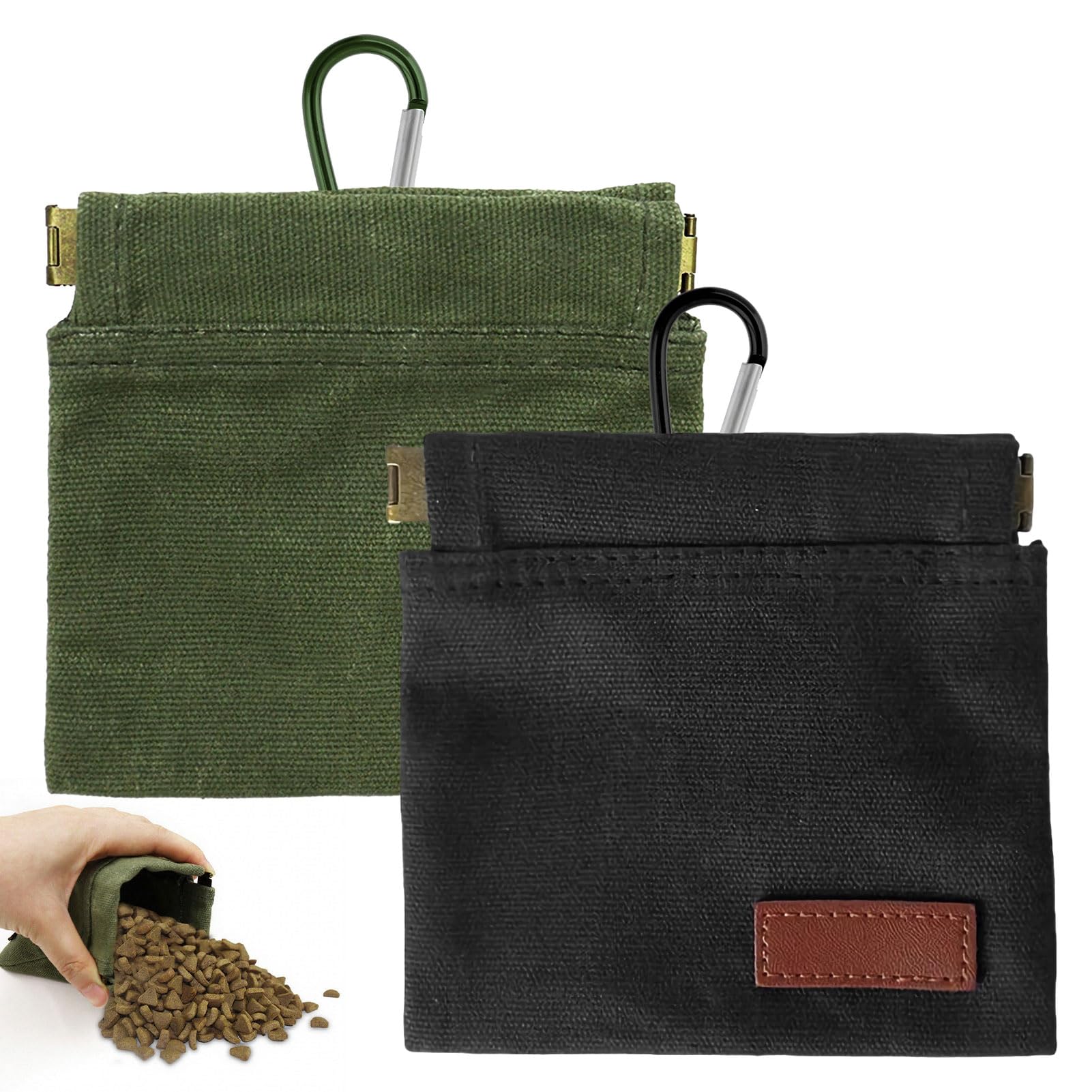 2Pcs Small Dog Treat Pouches,Treat Pouch for Dog Training,Dog Treat Bag Pouch,Puppy Treat Pouch with Carabiner,Dog Treat Bags for Walking Training for Pet Puppy Travel or Outdoor Use(Green+Black)