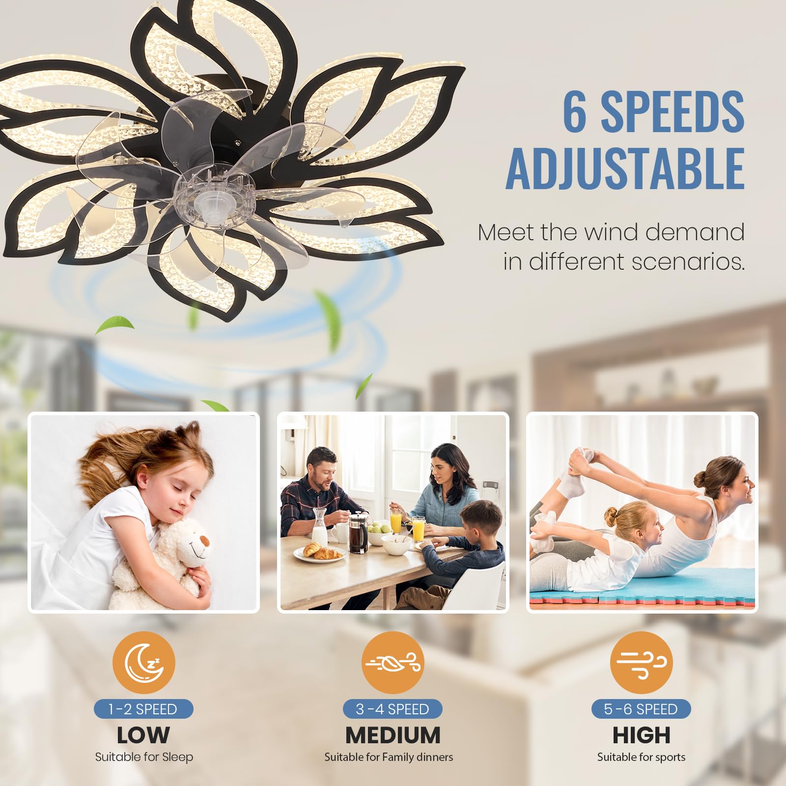 Newday Ventilateur De Plafond Blanc, 122 CM Lustre Ventilateur De Ventilateurs Réversibles