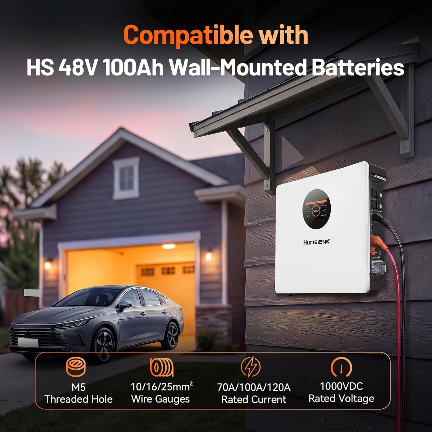 Humsienk Dedicated Quick-Connect Cable for 48V 100Ah Wall-Mounted Batteries, 70A/100A/120A Max 1000V DC, 4AWG 1.5m (4.92ft) RV Wire, PA66 Heavy-Duty Power Cord for Home Energy Storage