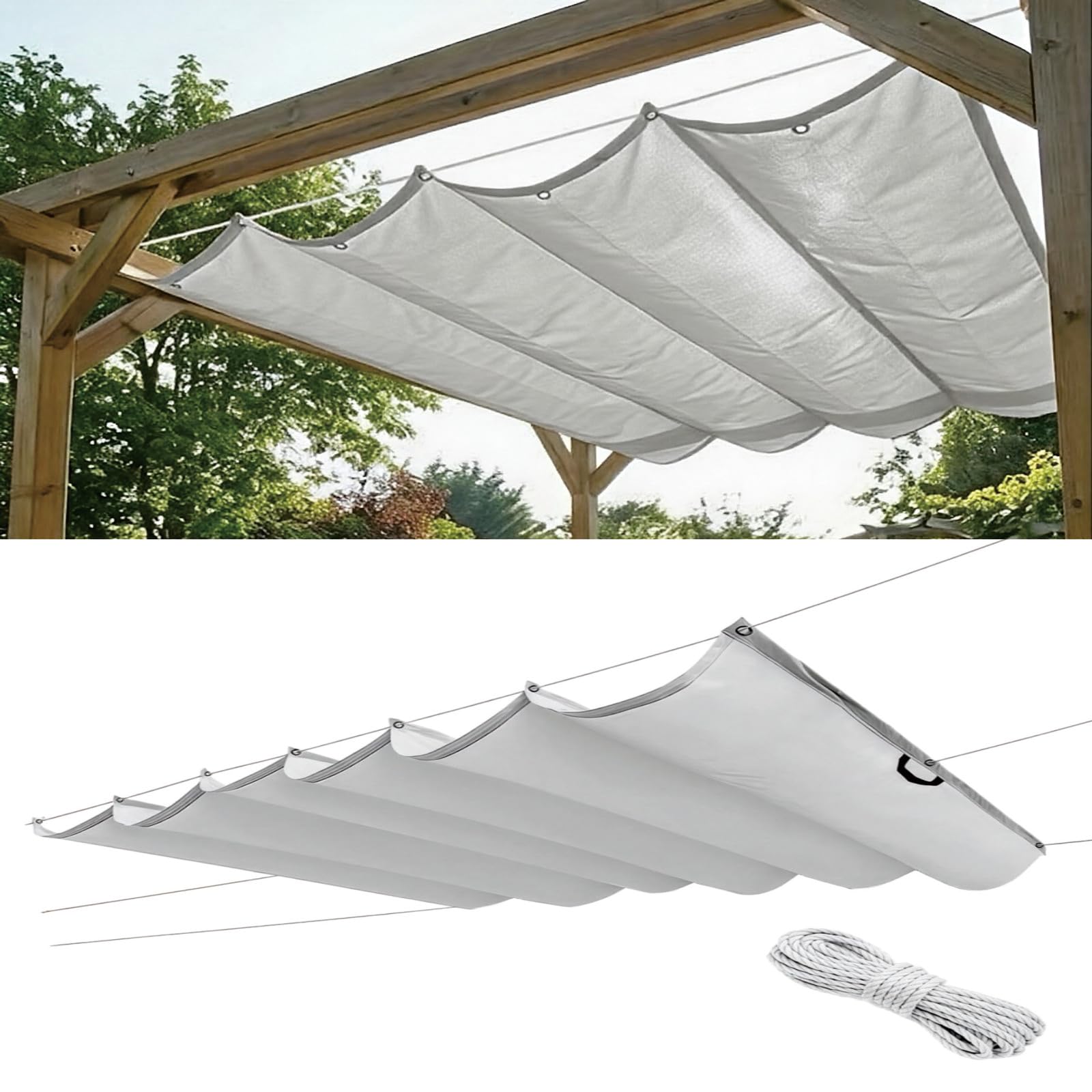 Voile d'ombrage vague rétractable en toile PES imperméable et résistante aux UV
