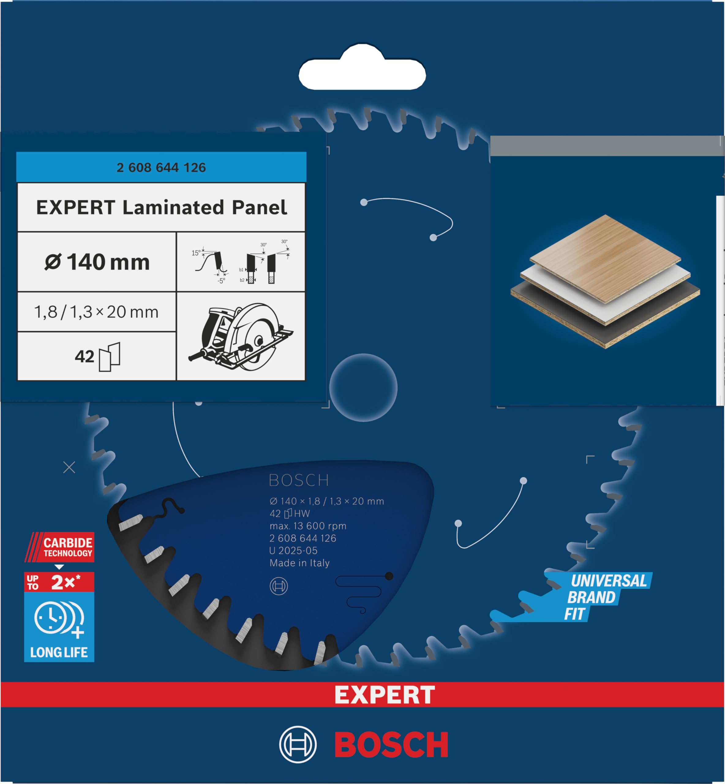BOSCH ACCESORIOS 2608644126 - Disco de sierra circular CSB Expert LaminatedPanel: 140x20x42D