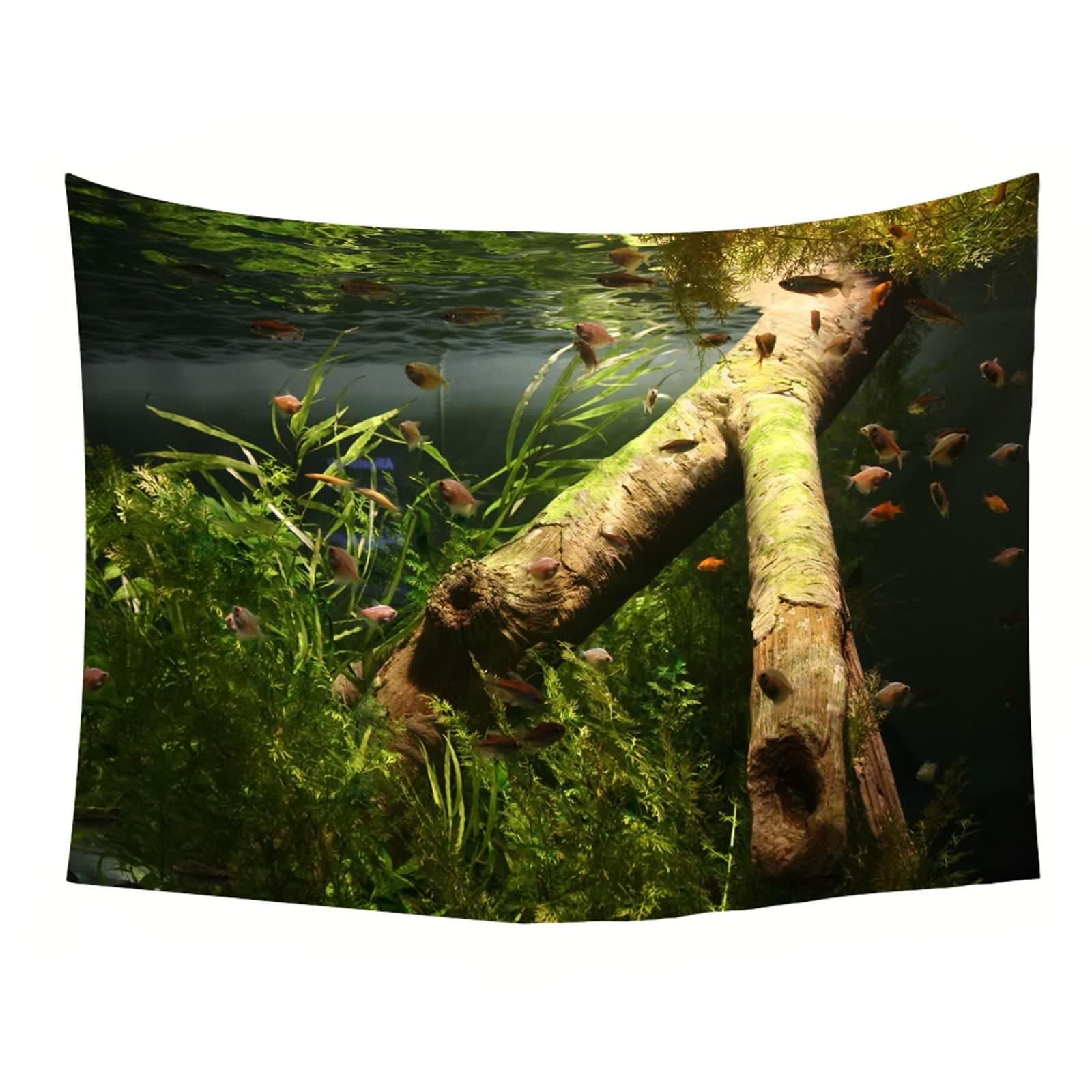 Tolldek Dywan ścienny, naturalny, krajobraz, 240 x 220 cm, ryby, wodorosty, chusta na ścianę, brązowy, zielony, gobelin, dekoracja domu, do mieszkania