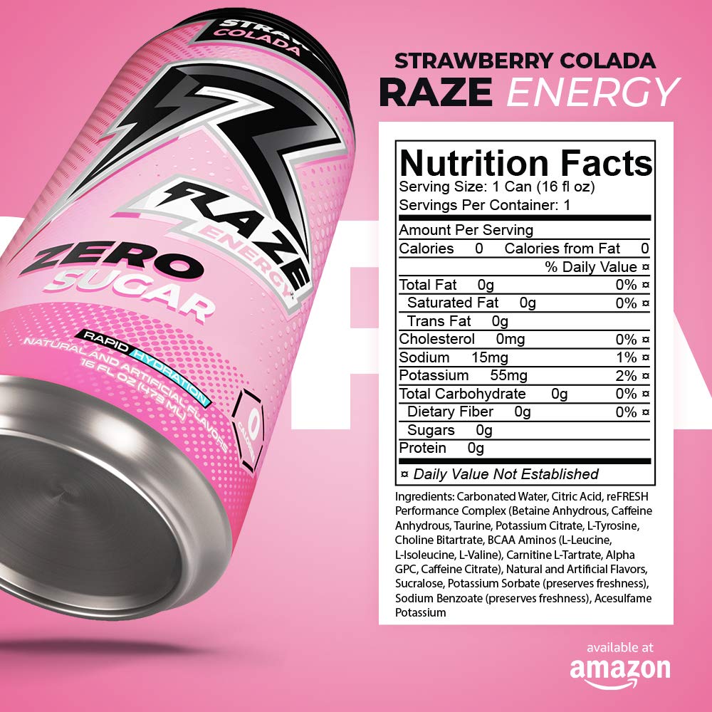 Raze Zero Sugar Energy Drink, 300mg Caffeine, Zero Calories, Sugar Free