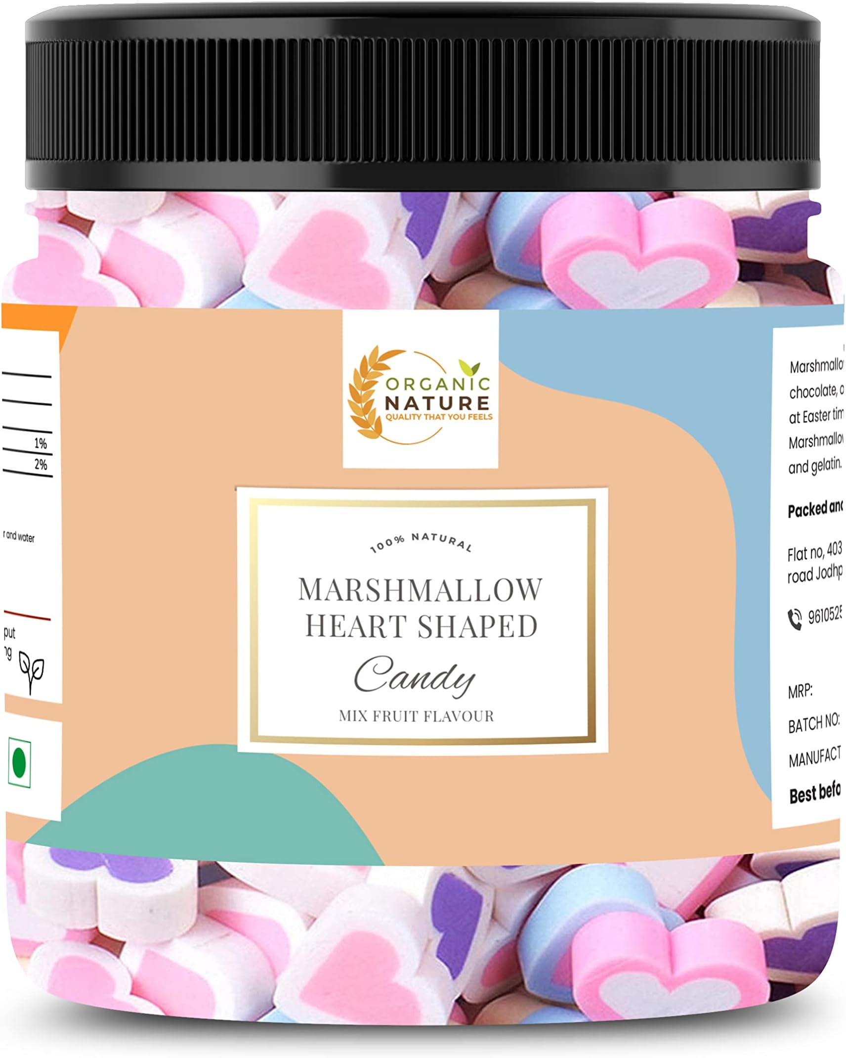 Organic Nature Marshmallows 100% Vegan - Assorted Fruit Flavours [ Jar Pack] (25 Piece)