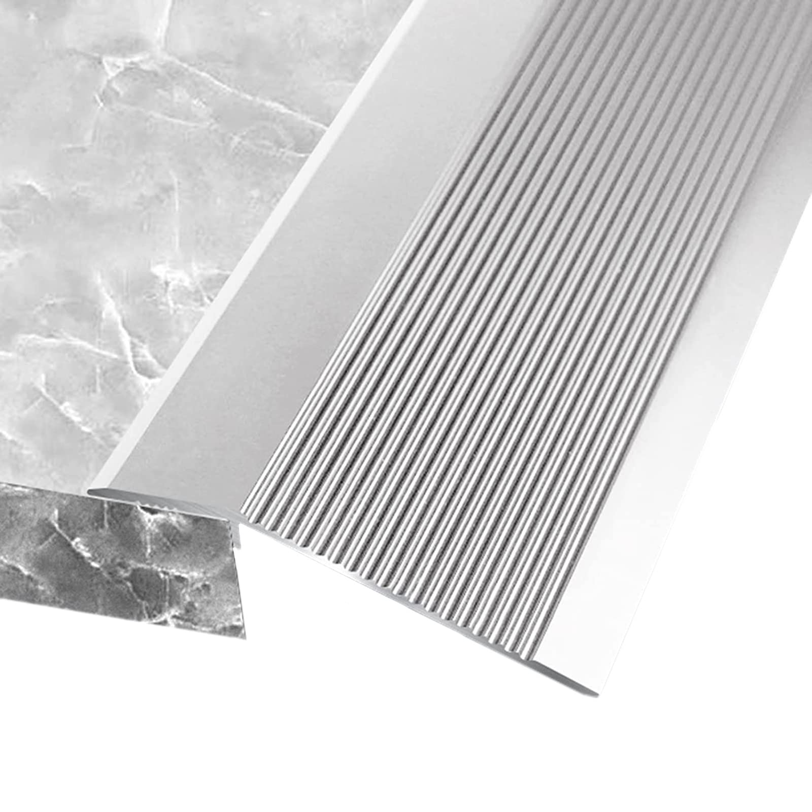 Remys Silver Extra Wide Lightweight Thresholds Ramp Carpet To Tile,Aluminum Floor Transition Strip Reducer Flute, For Front Door Balcony Doorways(,Long 130Cm/51.2In)