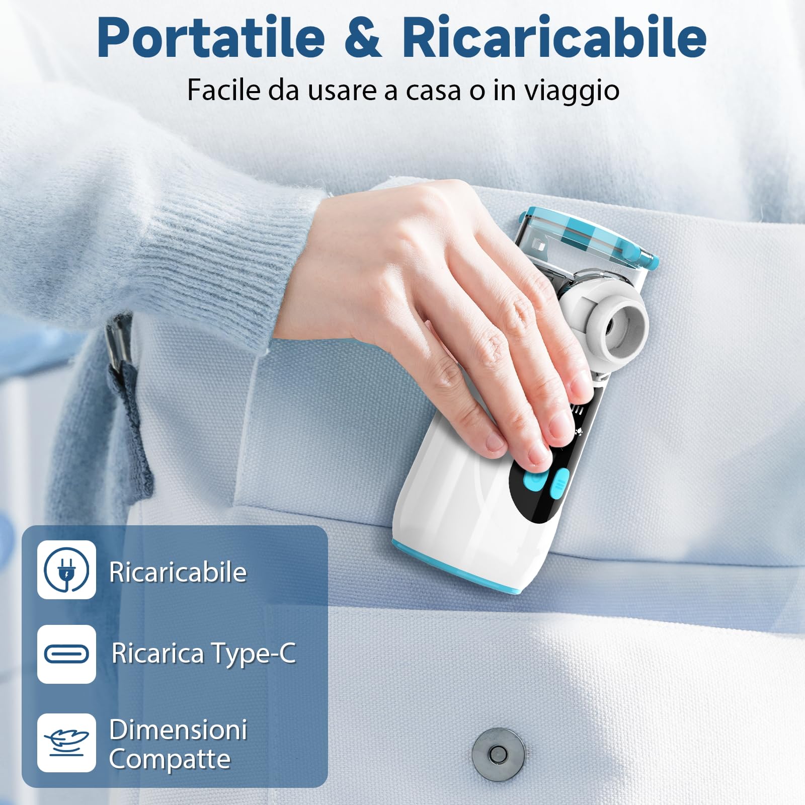 Wholede Aerosol Portatile Silenzioso, Ricaricabile Macchina Aerosol per Adulti e Bambini, Aerosol Ultrasuoni con 2 Maschere e Boccaglio(Nuova Versione 2025)