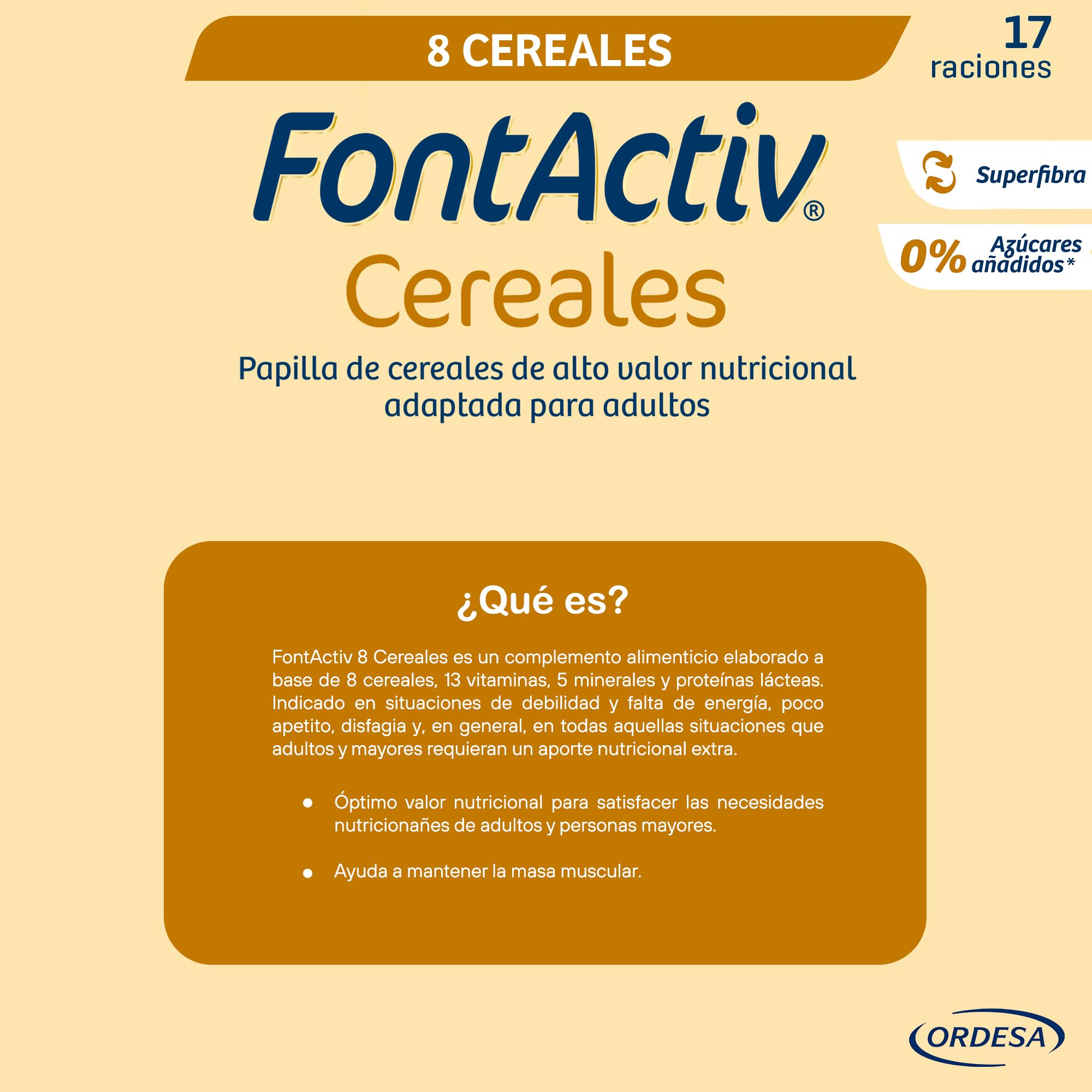 FontActiv 8 Cereales 500g Papilla Cereales Adultos Mayores Arroz Avena Maíz