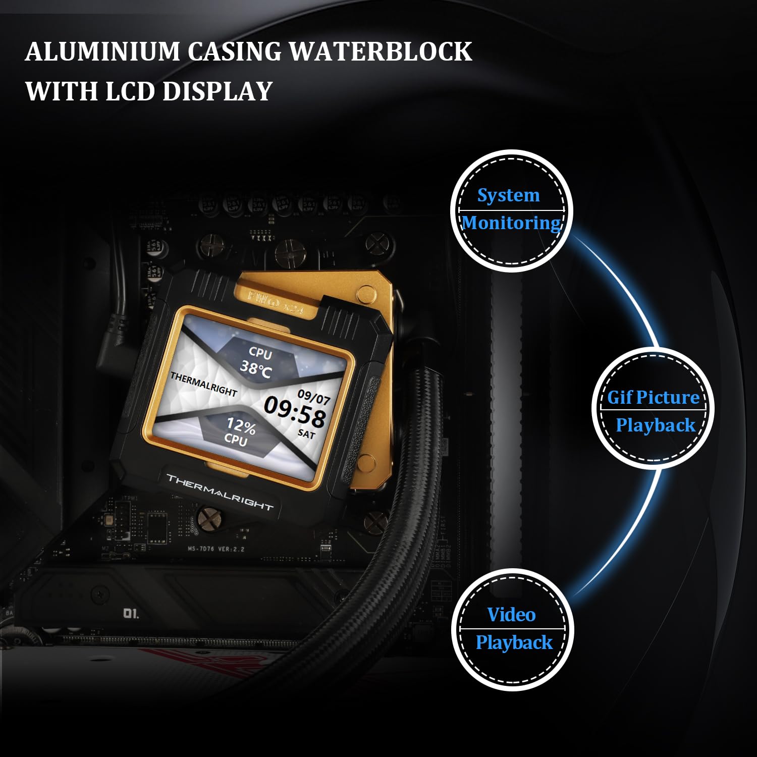 TR -FW240 - Enfriador de agua para CPU ARGB negro con 3 ventiladores PWM con 2000 RPM, pantalla LCD IPS con resolución de 320 x 240, enfriador líquido de CPU con pantalla LCD de 2.4 pulgadas