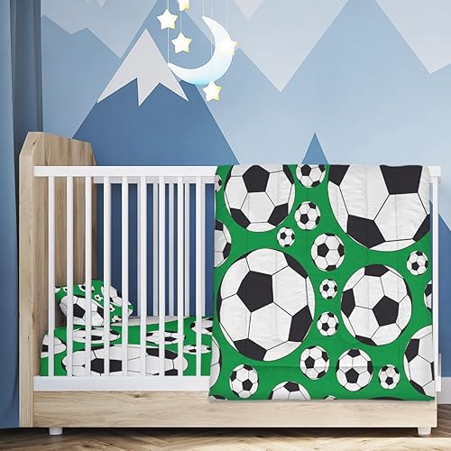 Green Soccer - Juego de ropa de cama infantil de 4 piezas para niños, incluye edredón reversible, sábana encimera, sábana bajera y funda de almohada