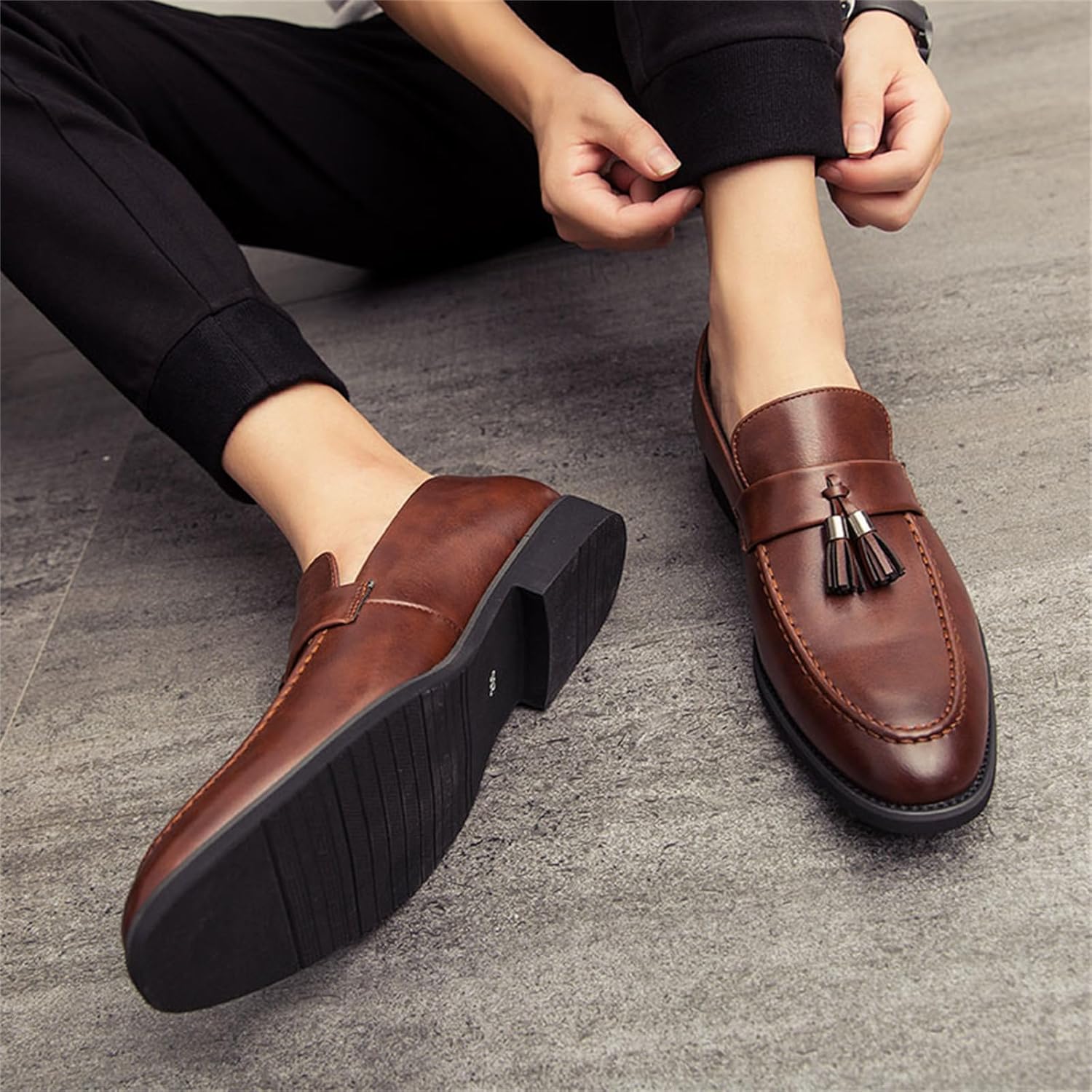 Men's Genuine Leather Slip On Tassels Loafers Classic Casual Dress Penny Loafers Vintage Formal Business Wedding Smoking Shoes - Image 8