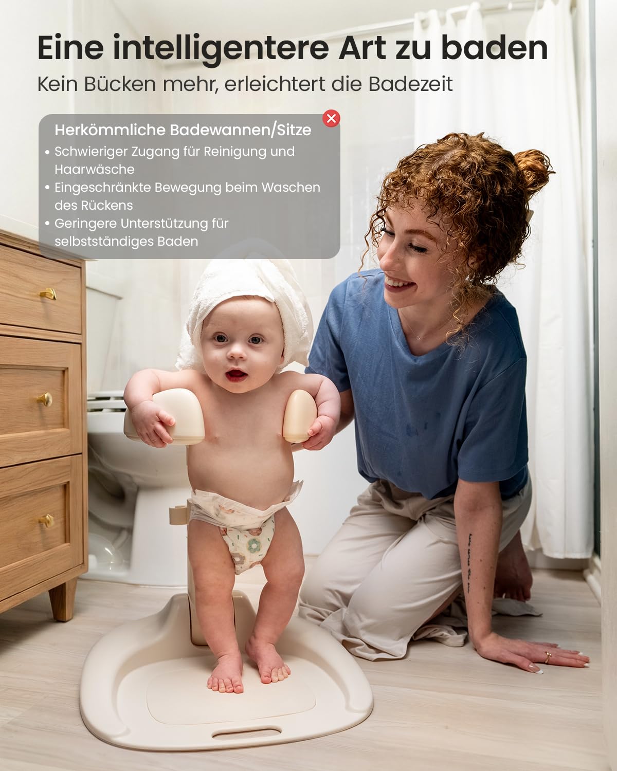 Grownsy Baby Dusche Ständer & Badewannenhilfe ab 6 Monaten, Faltbare Duschhilfe mit Verstellbarer Steh-Duschstütze und Anti-Rutsch-Basis