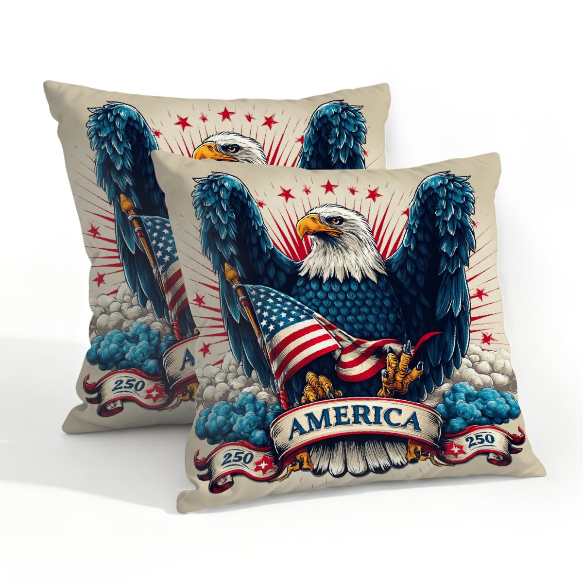 Outdoor Pillow Covers Waterproof Pillowcases 20x20in Set of 2 4th of July 250th Eagle USA Flag Decorative Throw Cushion Case for Couch Sofa Garden Patio Furniture
