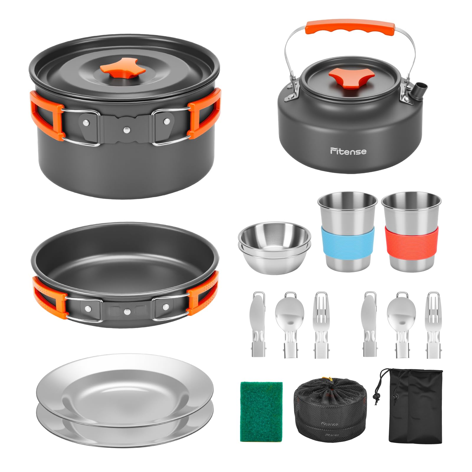 Fitense 21 teiliges Camping Kochgeschirr Set Outdoor Geschirr Set, Faltbare Camping Töpfe für 1–2 Personen, tragbares Camping-Zubehör für Rucksackreisen, Camping, Outdoor Kochen, Wandern und Picknick