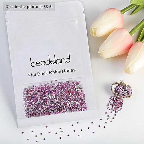 Vista 509 de Beadsland Diamantes de imitación de cristal con parte trasera plana, gemas redondas para arte de uñas y manualidades, pegamento fijo, violeta