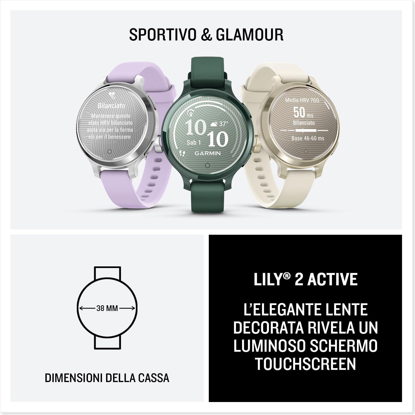 Garmin Lily 2, Smartwatch Elegante e Compatto, 35 mm, Cassa in Metallo, Lente Decorata, Touchscreen, GPS Connesso, Activity Tracker, Cardio, PulseOx, App Fitness e Sport, Cream Gold & Coconut